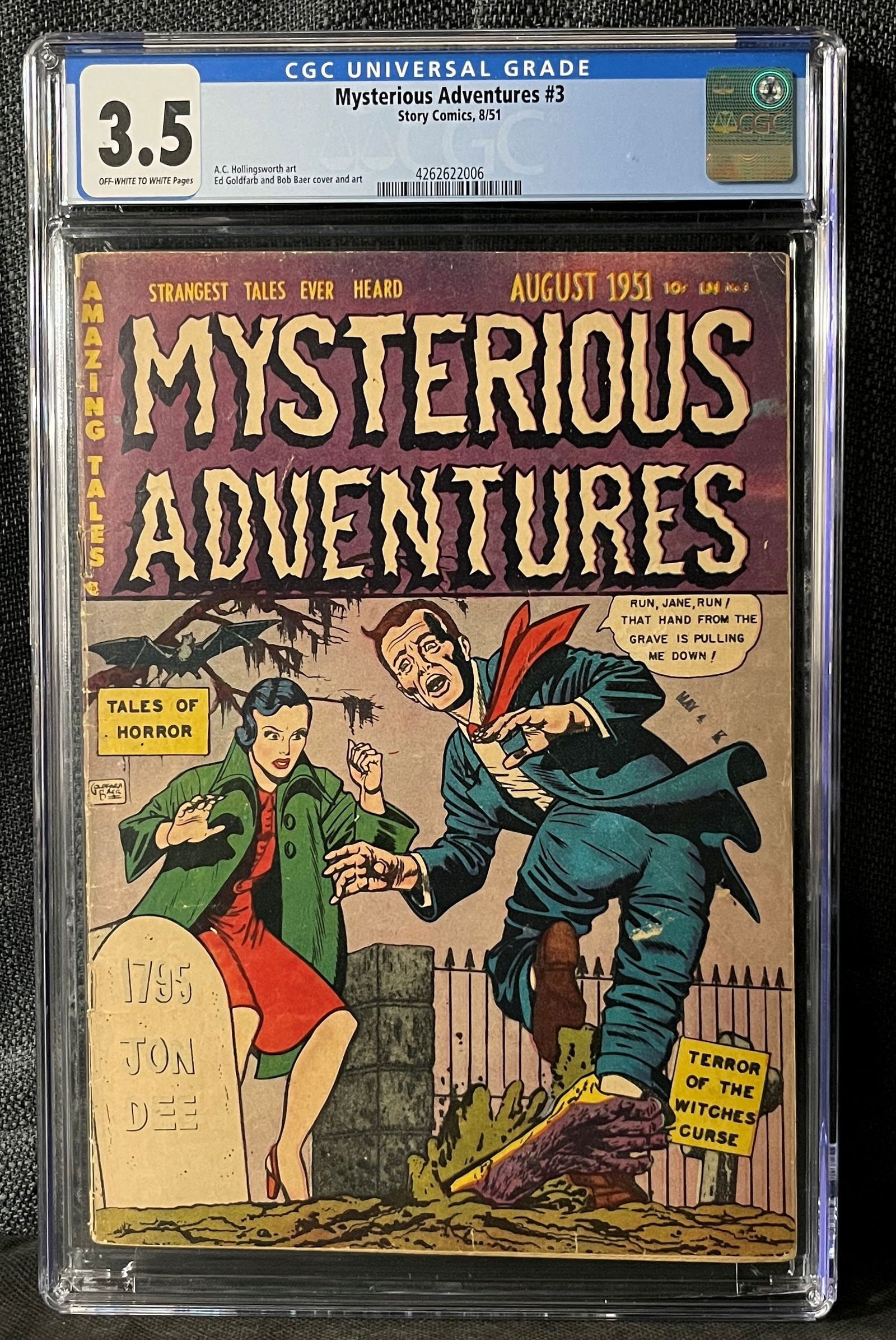 Mysterious Adventures #3, Story Comics, August 1951, CGC 3.5, Pre-Code Horror, Hand Out of Grave (1 of 1)