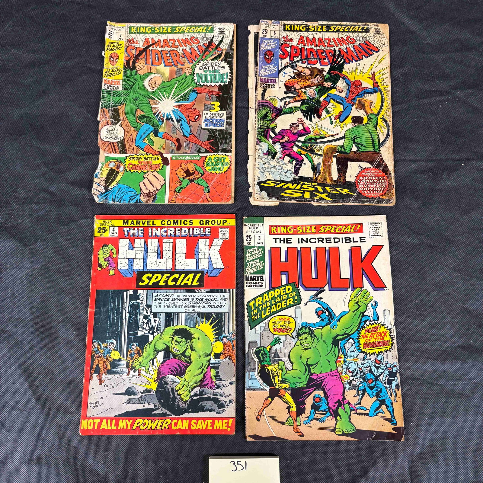 A Group of Four Marvel Comics: The Amazing Spider-Man King-Size Special #6 & #7 and The Incredible: A group of four vintage Marvel Comics Group special issue comic books, comprising two 'The Amazing Spider-Man' King-Size Special issues and two 'The Incredible Hulk' Annual/Special issues. Specificall
