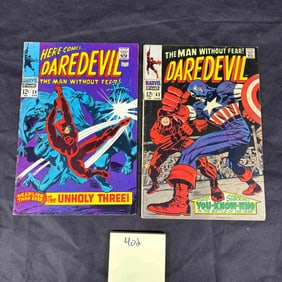 A Pair of Marvel Comics Group Daredevil Issues: No. 39 and No. 43, featuring Captain America