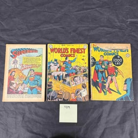 Three DC Comics: World's Finest Comics No. 21 and No. 39, and a Superman Interior Page, featuring