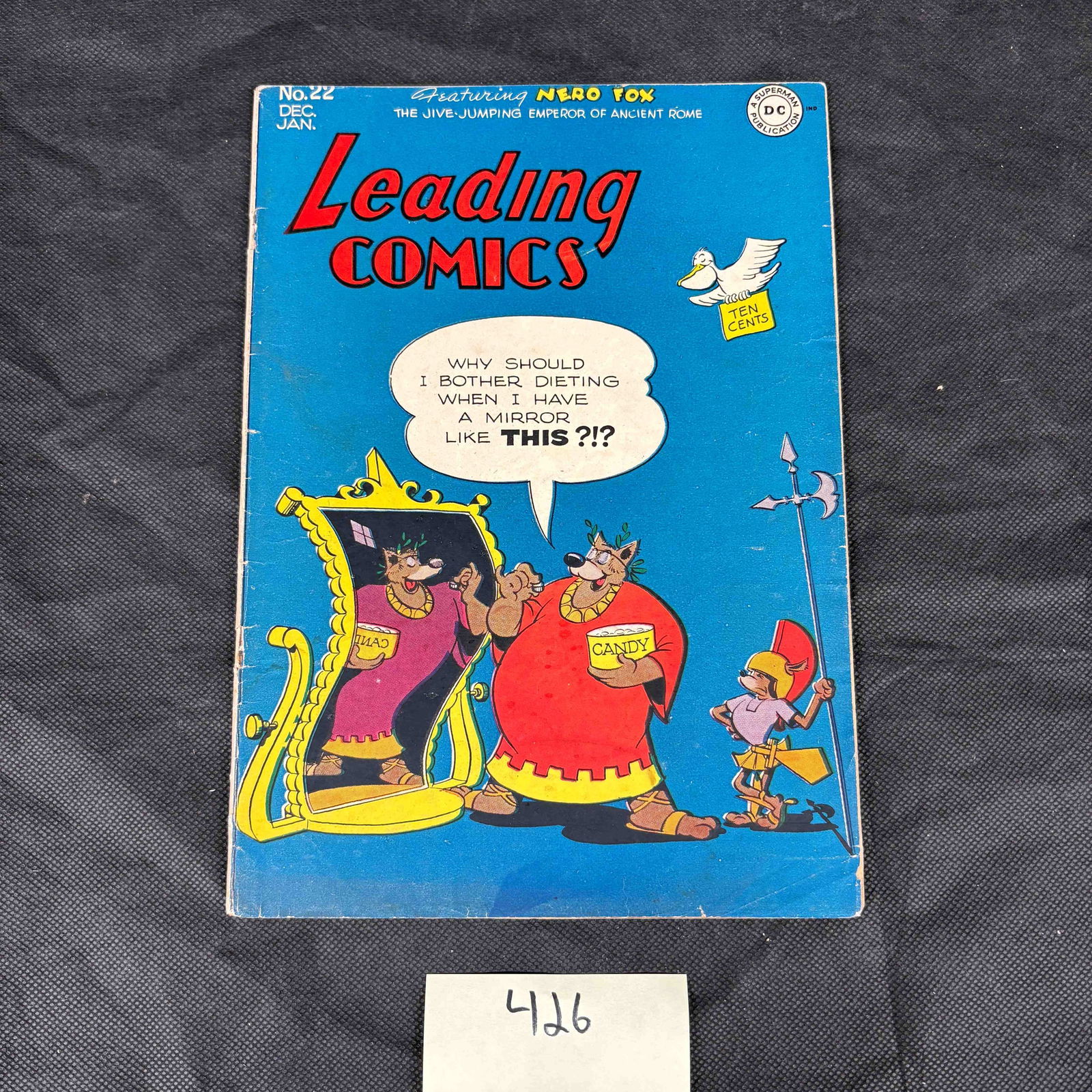 Leading Comics #22, DC National Comics, Golden Age, December-January, Featuring Nero Fox: A vintage American comic book, 'Leading Comics' No. 22, published by DC National Comics, dated December-January, and originally priced at 'TEN CENTS'. The front cover features 'Nero Fox, The Jive-Jump