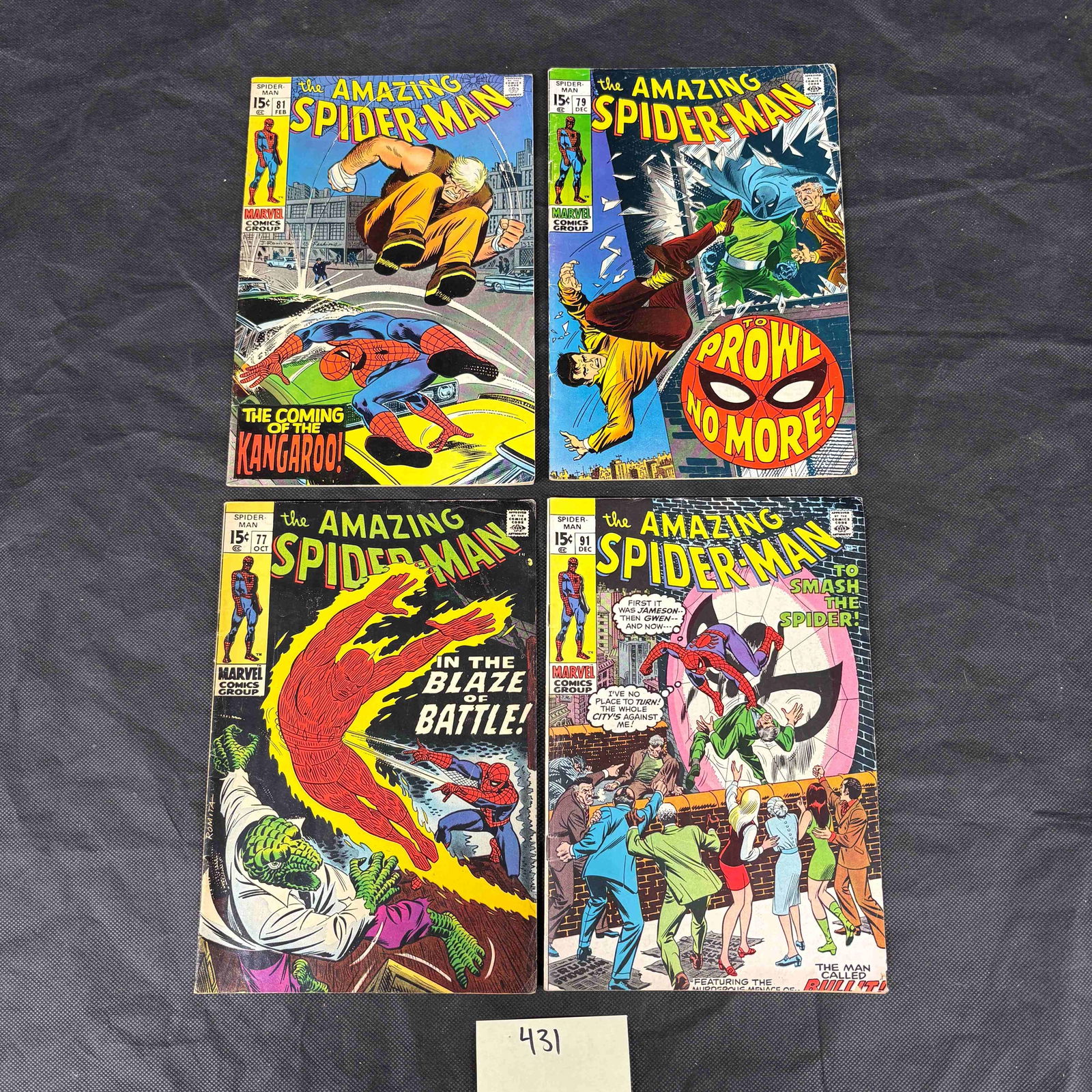 Four Marvel Comics Group The Amazing Spider-Man (1963 1st Series) Comic Books, Issues #77, #79, #81, (1 of 2)