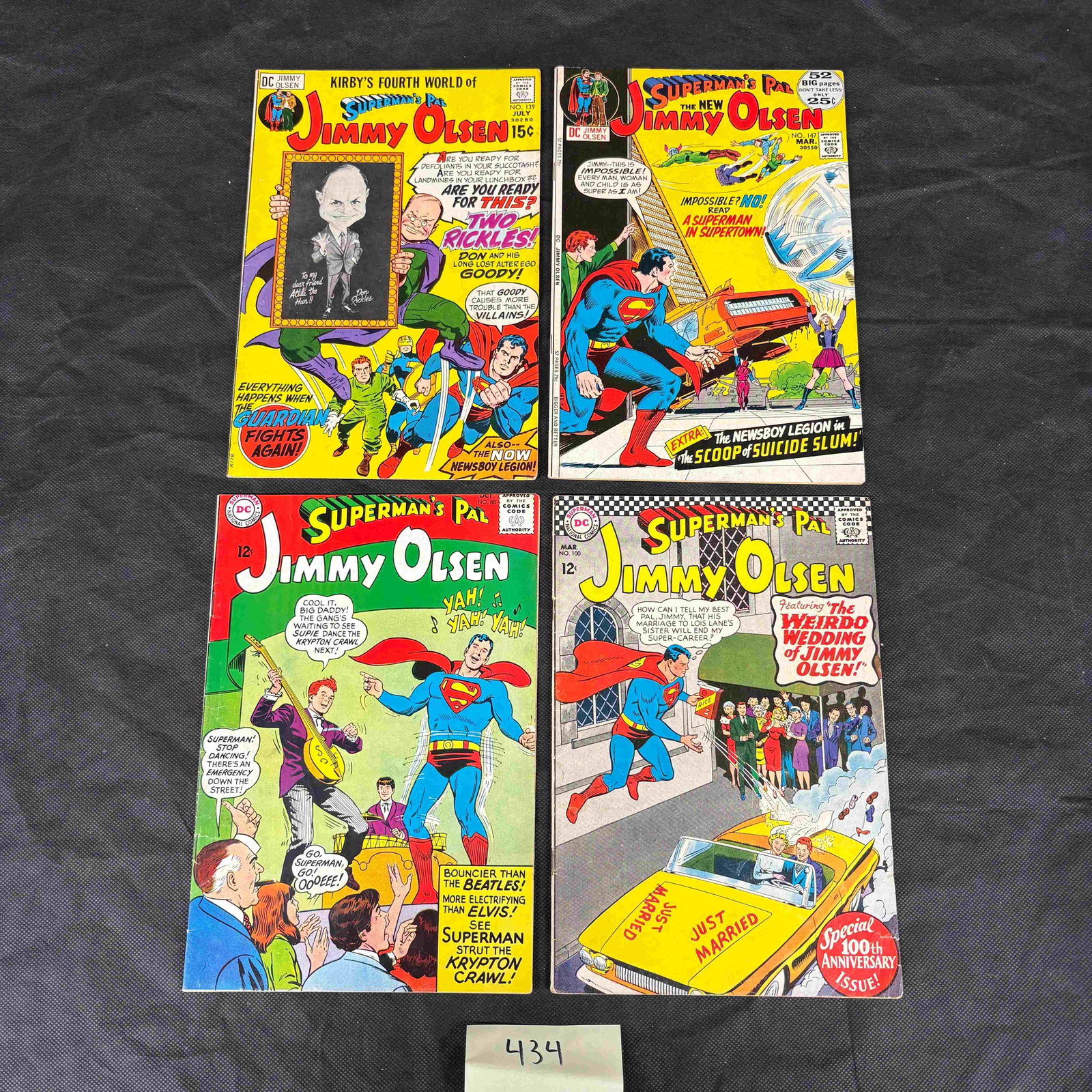 A Collection of Superman's Pal Jimmy Olsen Comic Books, Issues #100, #106, #133, #134, DC National: A collection of four English-language American comic books, all titled "Superman's Pal Jimmy Olsen" from DC National Comics, comprising issues #100, #106, #133, and #134. These superhero genre comics
