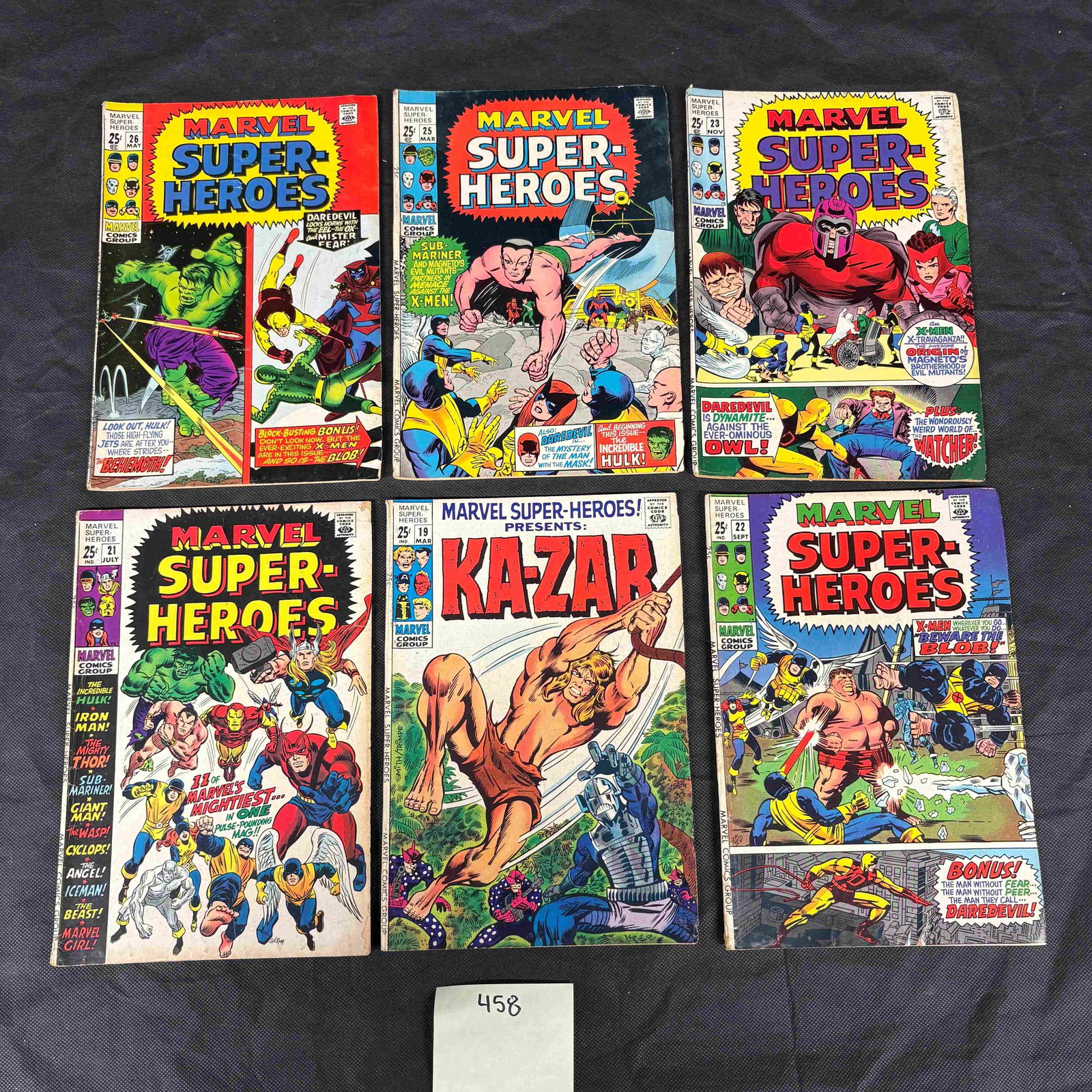 A Collection of Six Vintage Marvel Super-Heroes Comic Books, Issues #17-22, Featuring Ka-Zar, Hulk, (1 of 2)