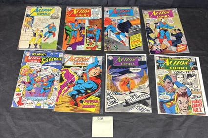 A Group of Eight DC National Comics 'Action Comics' Featuring Superman and Supergirl, Mid-to-Late