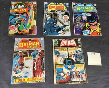 A Collection of Five DC Comics Batman and Detective Comics, featuring Batman, Robin, Batgirl, and