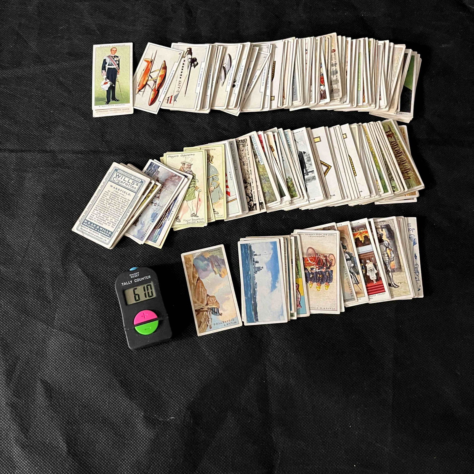 Unsearched Vintage Wills's and Player's Cigarette Cards, Early-to-Mid 20th Century: This collection of vintage cardstock cigarette cards, predominantly from "WILLS'S Cigarettes" and "Players Cigarettes" brands, with some noting "W.D. & H.O. WILLS, BRISTOL LONDON" as the printer. The