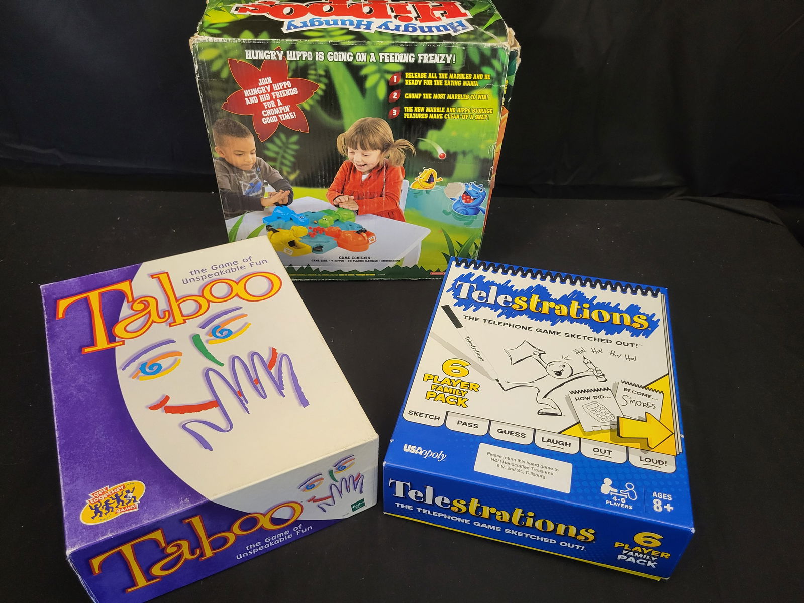 I00385 A Trio of Contemporary Board Games Including USAopoly Telestrations and Hasbro Taboo (1 of 4)