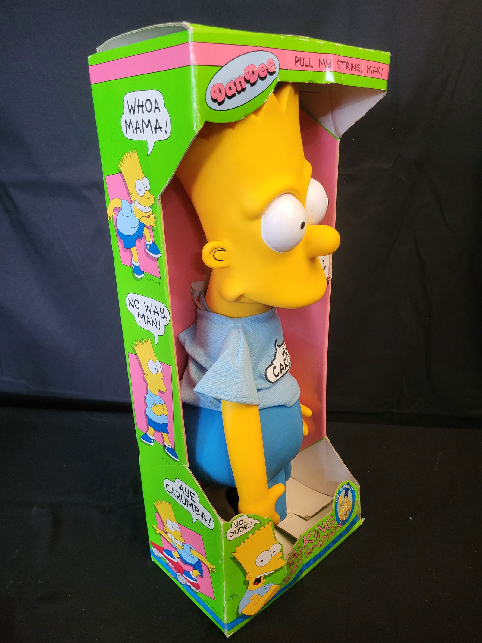 I00260 1990 Dan Dee Talking Bart Simpson Pull-String 18-Inch Doll: BID PER WHAT YOU SEE IN THE PHOTO, NOT THE AI GENERATED TITLES AND DESCRIPTIONS! A 1990 Dan Dee Talking Bart Simpson pull-string doll. The figure is constructed with a molded yellow vinyl head and arm