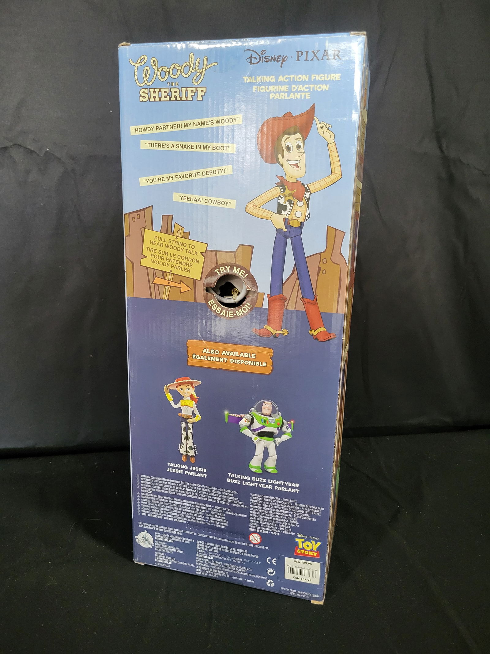 I00532 Disney Toy Story Woody Interactive Talking Action Figure: BID PER WHAT YOU SEE IN THE PHOTO, NOT THE AI GENERATED TITLES AND DESCRIPTIONS! A Disney Pixar Toy Story Woody interactive talking action figure. The figure depicts the character Woody the Sheriff in