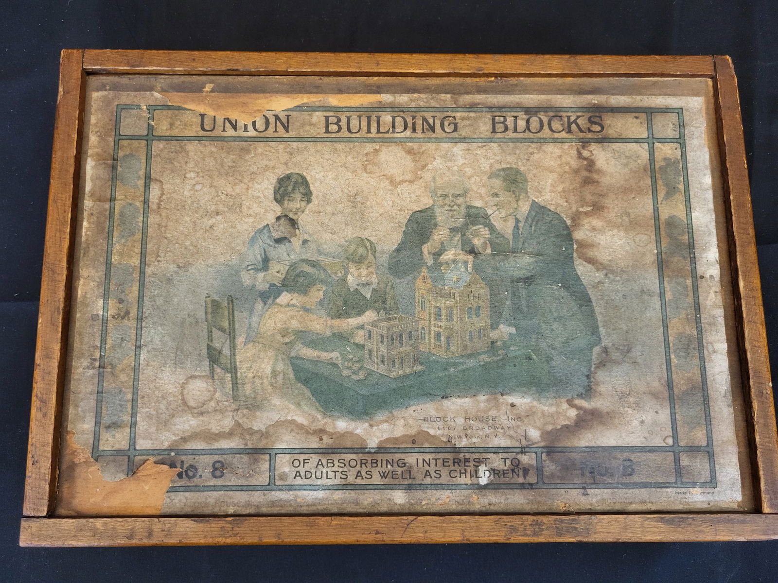 I00546 Antique Union Stone Building Block Set No. 8 in Wooden Box (1 of 9)