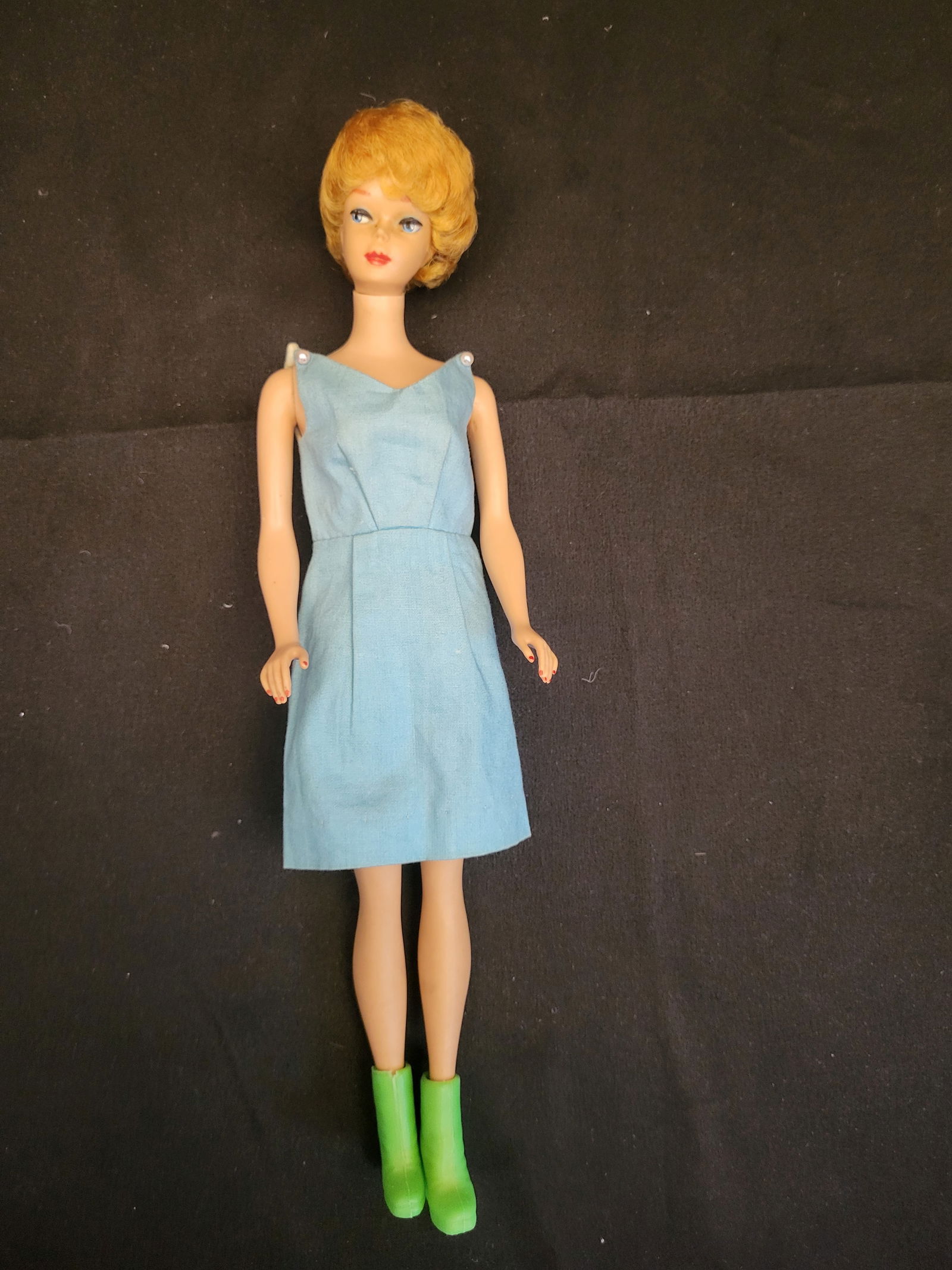 I00409 A Mattel Bubblecut Barbie Doll in Blue Sheath Dress and Green Boots (1 of 3)