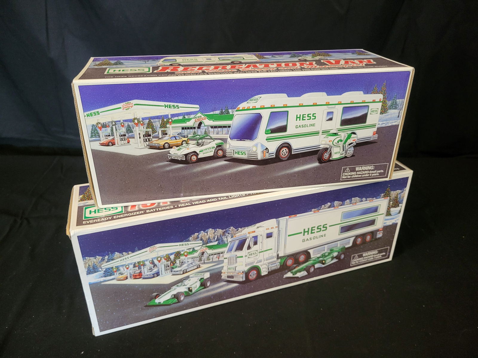 I00018 Two Hess Toy Vehicle Sets including 1998 Recreation Van and 2003 Toy Truck and Racecars (1 of 4)