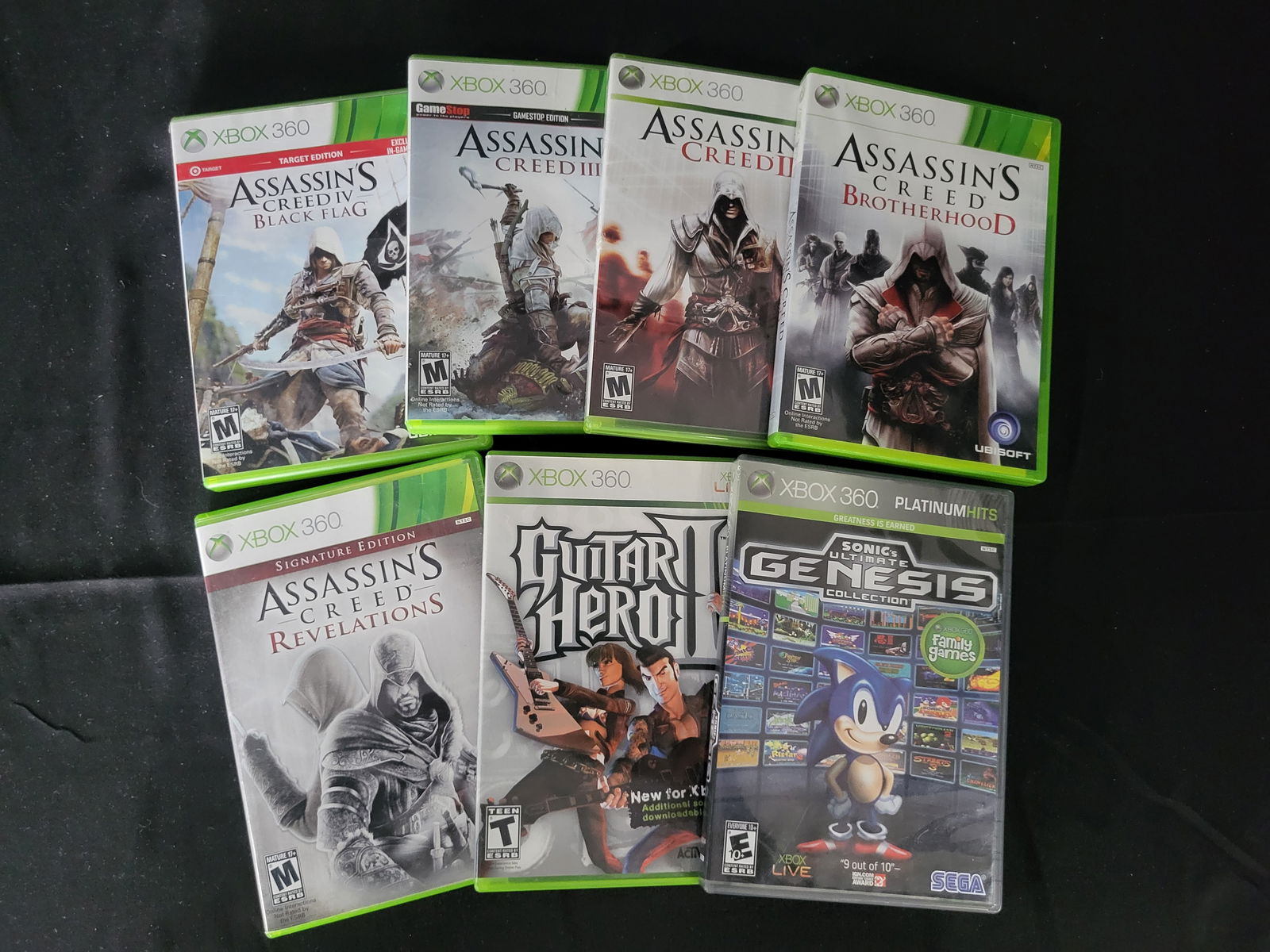 I00215 A Collection of Microsoft Xbox 360 Video Games Including Assassin's Creed Titles and Guitar (1 of 1)