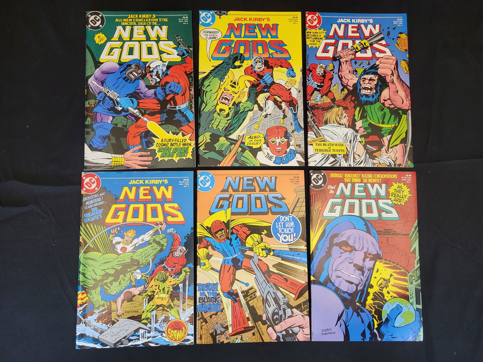 A Collection of Jack Kirby's New Gods Comic Books, Issues 1-6: BID PER WHAT YOU SEE IN THE PHOTO, NOT THE AI GENERATED TITLES AND DESCRIPTIONS! This collection comprises the complete six-issue limited series of New Gods published by DC Comics in 1984. These stapl