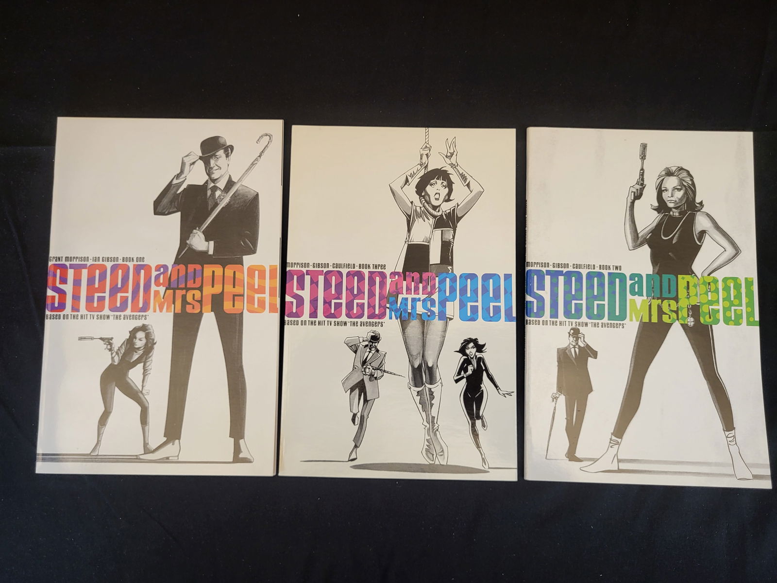 A Trio of Steed and Mrs. Peel Graphic Novels, Books One through Three, Eclipse Comics: BID PER WHAT YOU SEE IN THE PHOTO, NOT THE AI GENERATED TITLES AND DESCRIPTIONS! A trio of Steed and Mrs. Peel trade paperback graphic novels published by Eclipse Books and Acme Press circa 1990 to 19