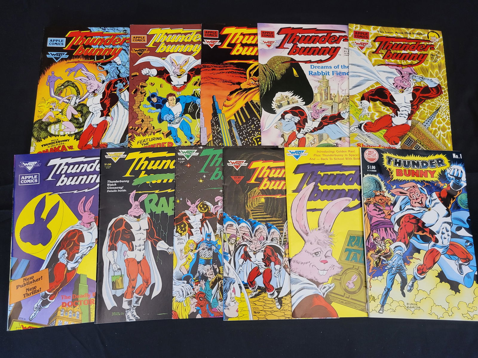 A Collection of Thunderbunny Comic Books: BID PER WHAT YOU SEE IN THE PHOTO, NOT THE AI GENERATED TITLES AND DESCRIPTIONS! A collection of vintage Thunderbunny comic books published during the 1980s. The group includes titles from Red Circle
