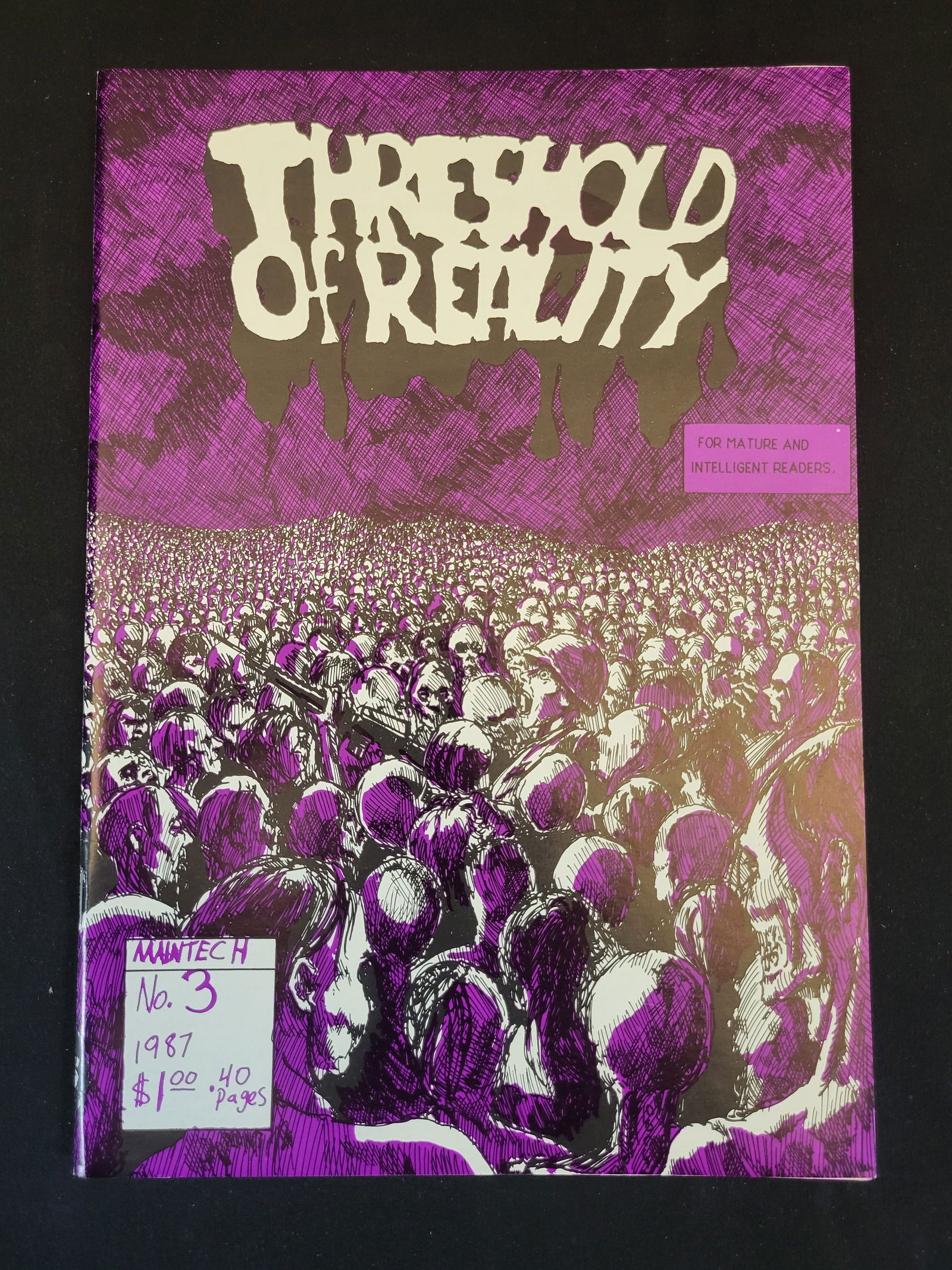 Threshold of Reality No. 3 Maintech Comic Book 1987: BID PER WHAT YOU SEE IN THE PHOTO, NOT THE AI GENERATED TITLES AND DESCRIPTIONS! Threshold of Reality issue number 3, an underground-style comic book published by Maintech in 1987. The cover art featu