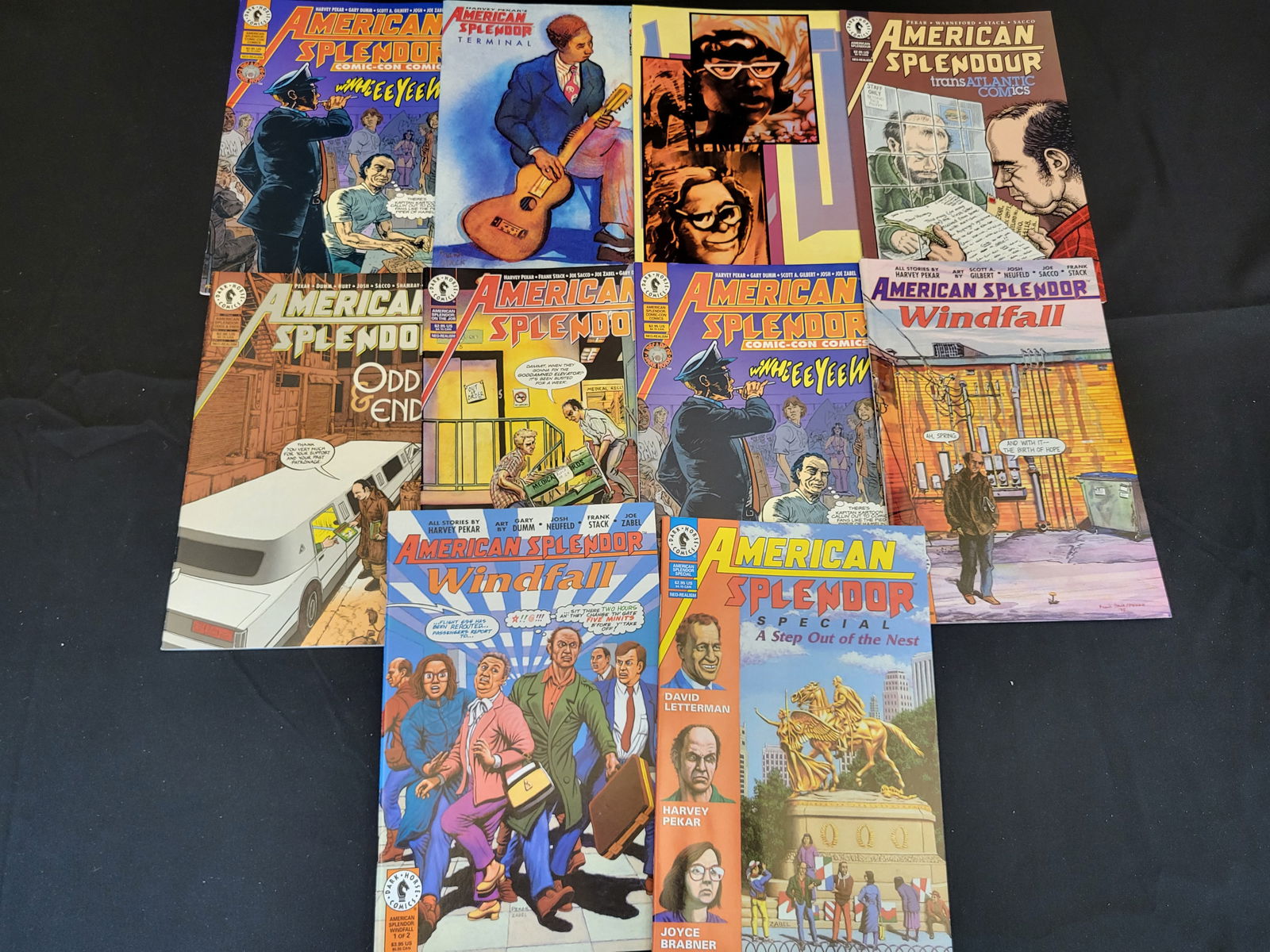 A Collection of American Splendor Dark Horse Comic Books by Harvey Pekar: BID PER WHAT YOU SEE IN THE PHOTO, NOT THE AI GENERATED TITLES AND DESCRIPTIONS! This collection of American Splendor comic books features the autobiographical work of writer Harvey Pekar, primarily p