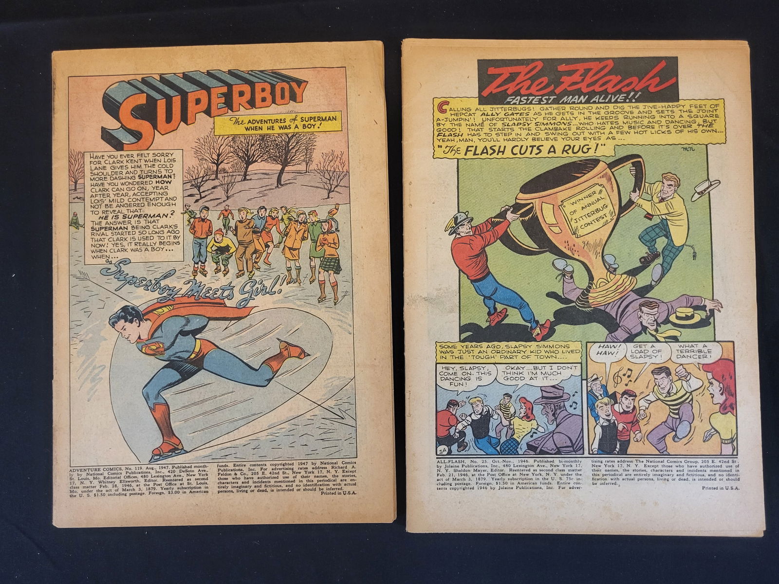 A Pair of Golden Age Comic Books Adventure Comics No. 119 and All-Flash No. 25: BID PER WHAT YOU SEE IN THE PHOTO, NOT THE AI GENERATED TITLES AND DESCRIPTIONS! This lot consists of two comic books from the Golden Age of publishing. The first is Adventure Comics No. 119, publishe