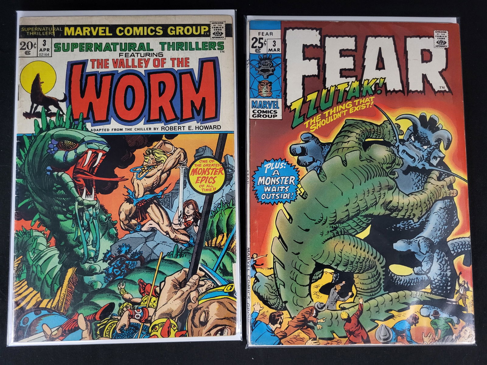 Two Marvel Comics Bronze Age Horror Issues Supernatural Thrillers No. 3 and Fear No. 3: BID PER WHAT YOU SEE IN THE PHOTO, NOT THE AI GENERATED TITLES AND DESCRIPTIONS! Two vintage Marvel comic books from the early 1970s Bronze Age. The first issue is Supernatural Thrillers number 3, dat