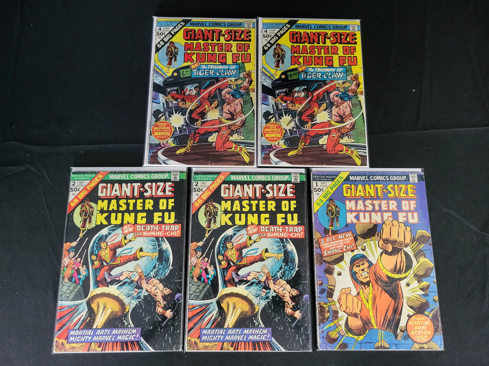 A Collection of Marvel Giant-Size Master of Kung Fu Bronze Age Comic Books: BID PER WHAT YOU SEE IN THE PHOTO, NOT THE AI GENERATED TITLES AND DESCRIPTIONS! This collection consists of several Bronze Age comic books from the Marvel Comics Group series Giant-Size Master of Kun