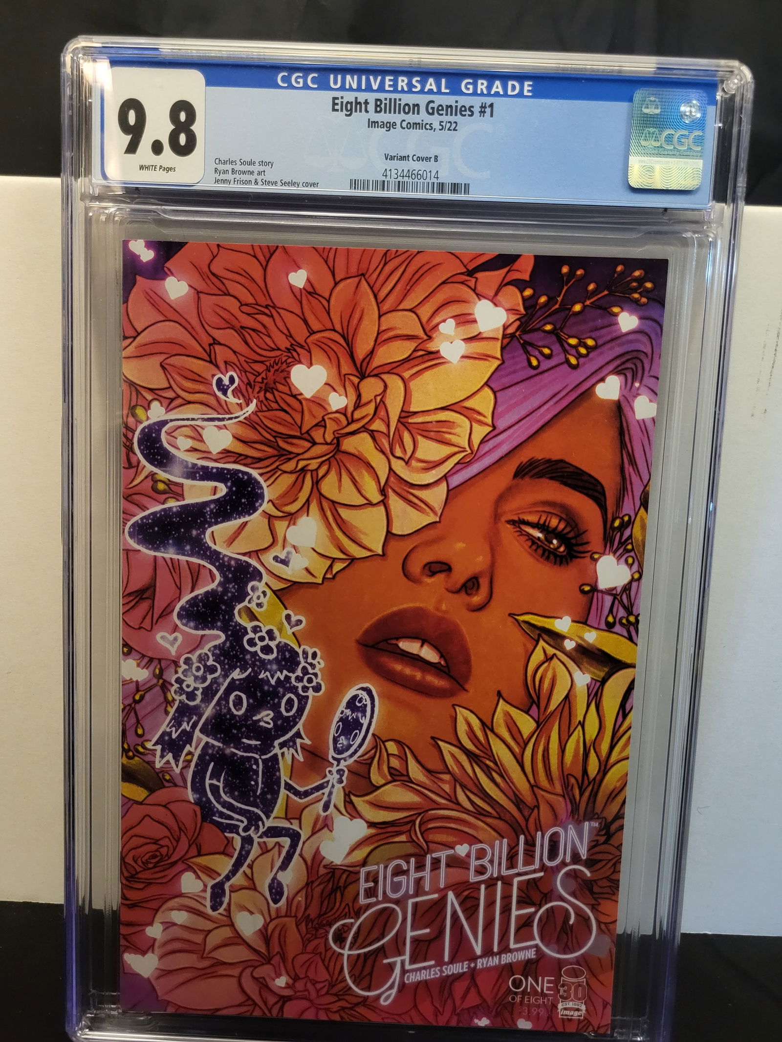 Eight Billion Genies #1 Jenny Frison Variant Cover B CGC 9.8: BID PER WHAT YOU SEE IN THE PHOTO, NOT THE AI GENERATED TITLES AND DESCRIPTIONS! Eight Billion Genies #1, Variant Cover B, published by Image Comics in May 2022. The issue features a story by Charles