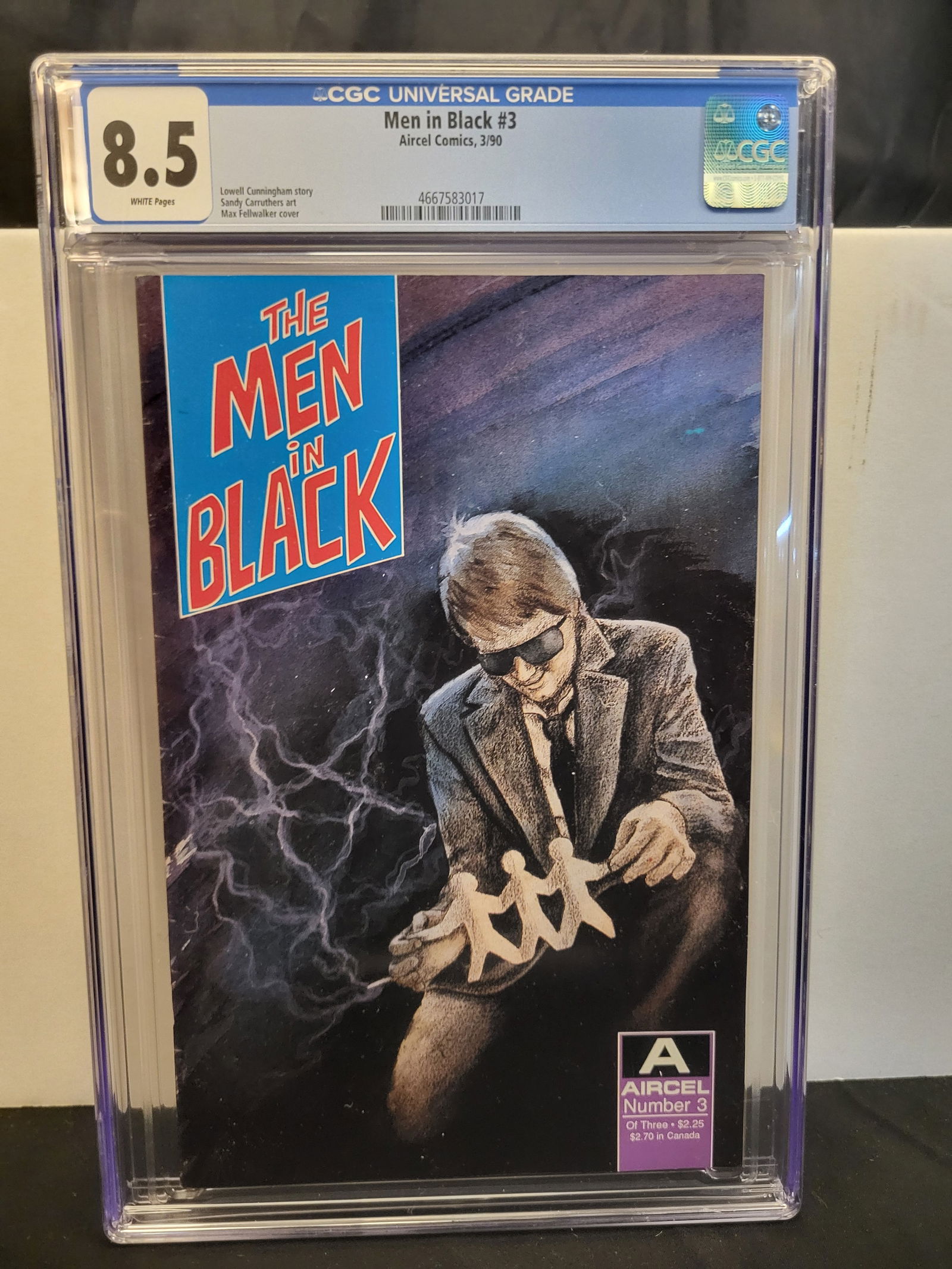 The Men in Black #3 Aircel Comics 1990 CGC 8.5 White Pages: BID PER WHAT YOU SEE IN THE PHOTO, NOT THE AI GENERATED TITLES AND DESCRIPTIONS! This comic book is The Men in Black #3, published by Aircel Comics in March 1990. It represents the final issue of the