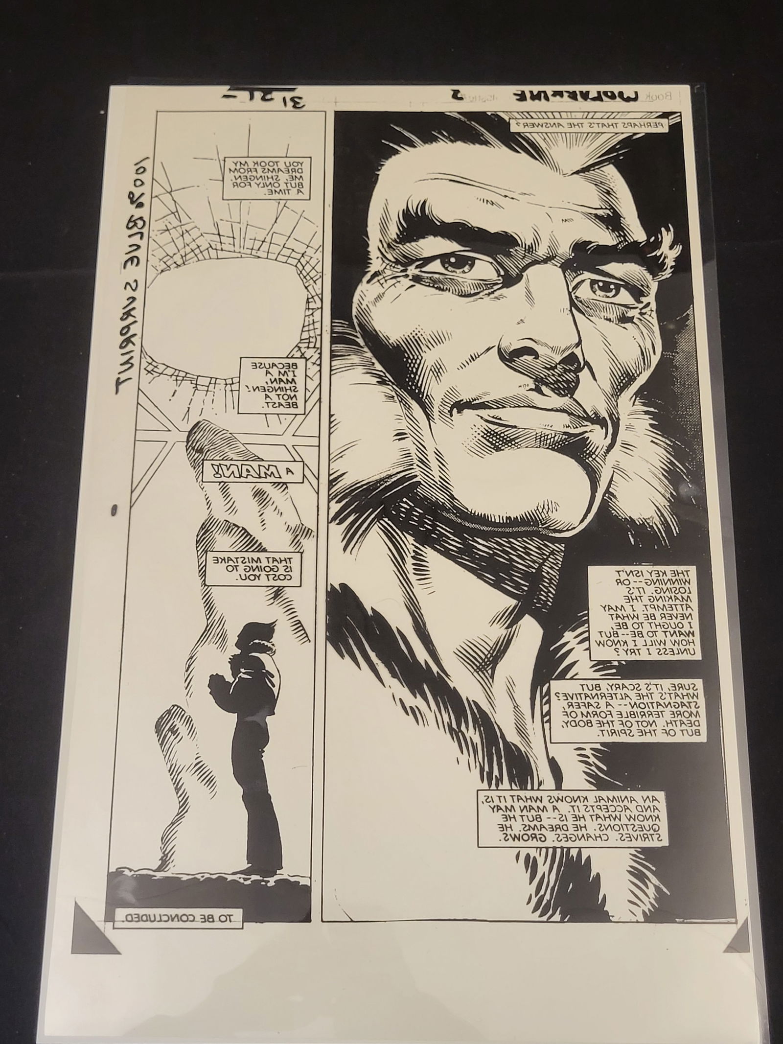Marvel Wolverine Comic Book Production Art Photostat Page 2: BID PER WHAT YOU SEE IN THE PHOTO, NOT THE AI GENERATED TITLES AND DESCRIPTIONS! A black and white production art photostat for page 2 of a Marvel Wolverine comic book. The page features two panels: t