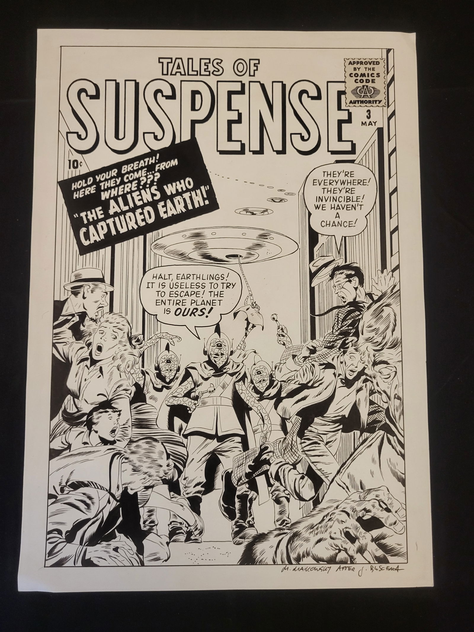 M. Mankowsky Ink Illustration After John Buscema for Tales of Suspense Issue 3: BID PER WHAT YOU SEE IN THE PHOTO, NOT THE AI GENERATED TITLES AND DESCRIPTIONS! A contemporary ink on paper illustration by M. Mankowsky, executed as a recreation of the cover for Tales of Suspense i