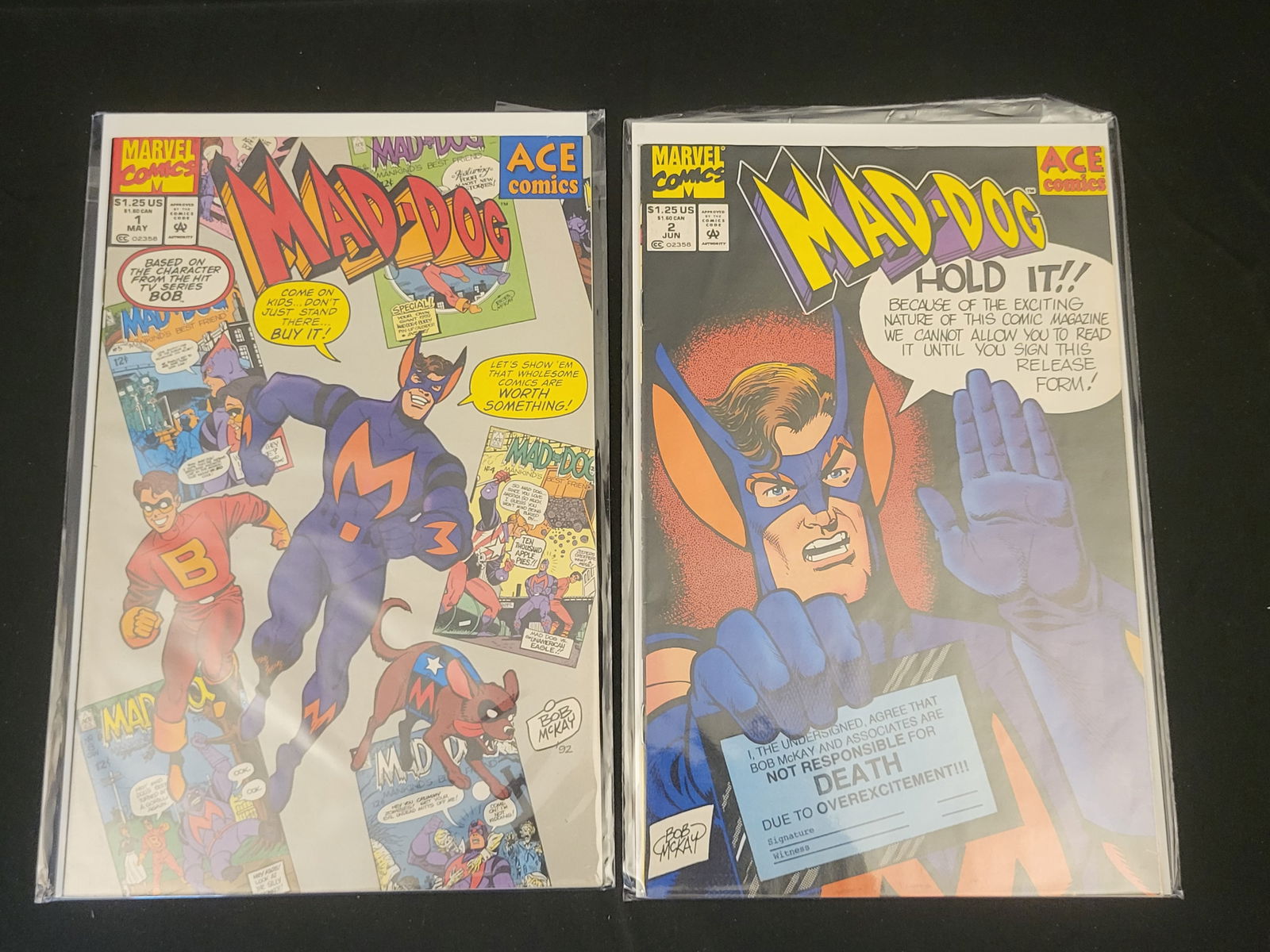 A Pair of Marvel Comics Mad-Dog Issue Numbers 1 and 2: BID PER WHAT YOU SEE IN THE PHOTO, NOT THE AI GENERATED TITLES AND DESCRIPTIONS! A pair of vintage comic books, Mad-Dog issue numbers 1 and 2, published by Marvel Comics circa 1993. These issues were