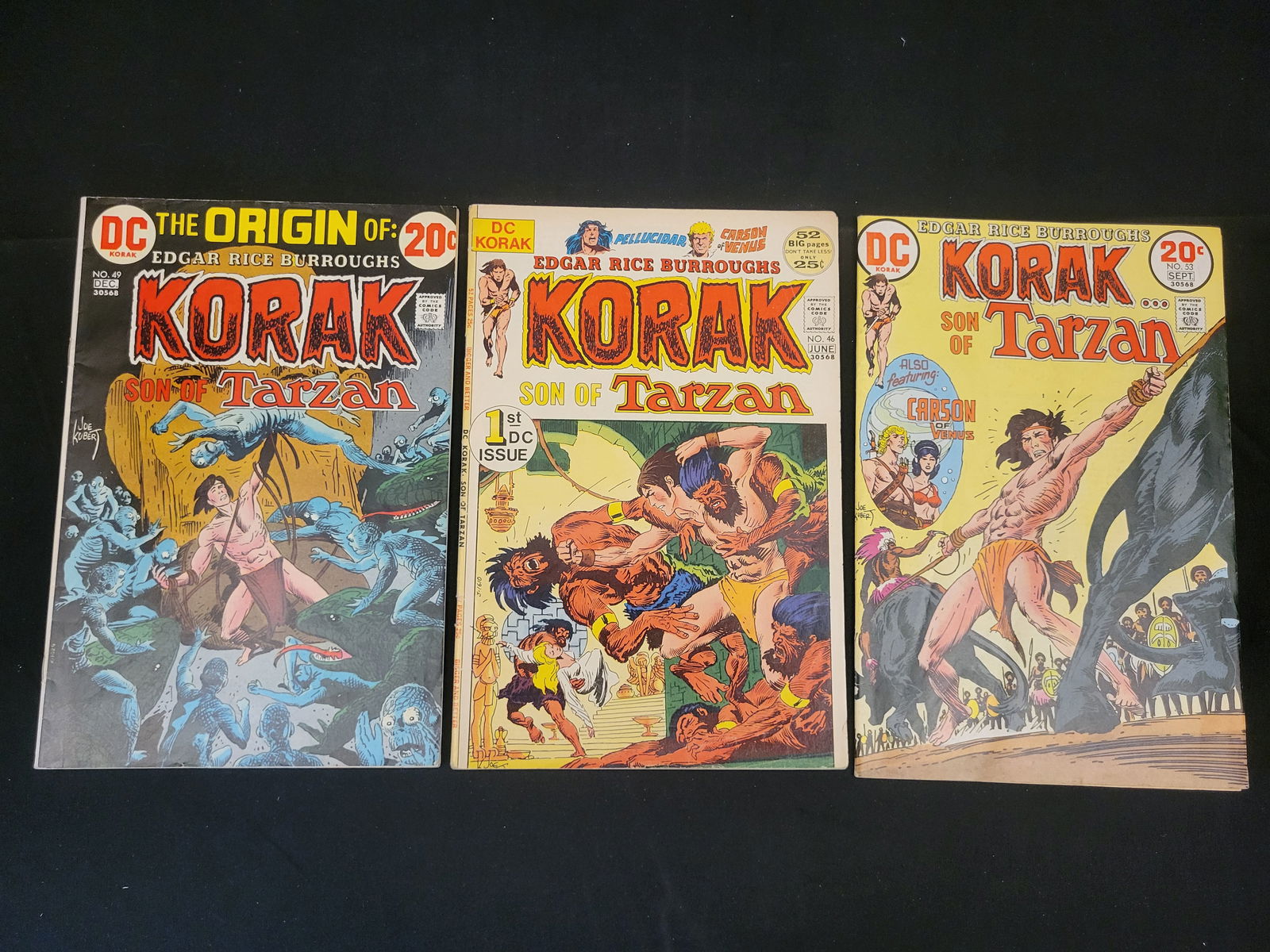 Three Edgar Rice Burroughs Korak Son of Tarzan DC Comic Books including Number 49 Origin Issue (1 of 4)