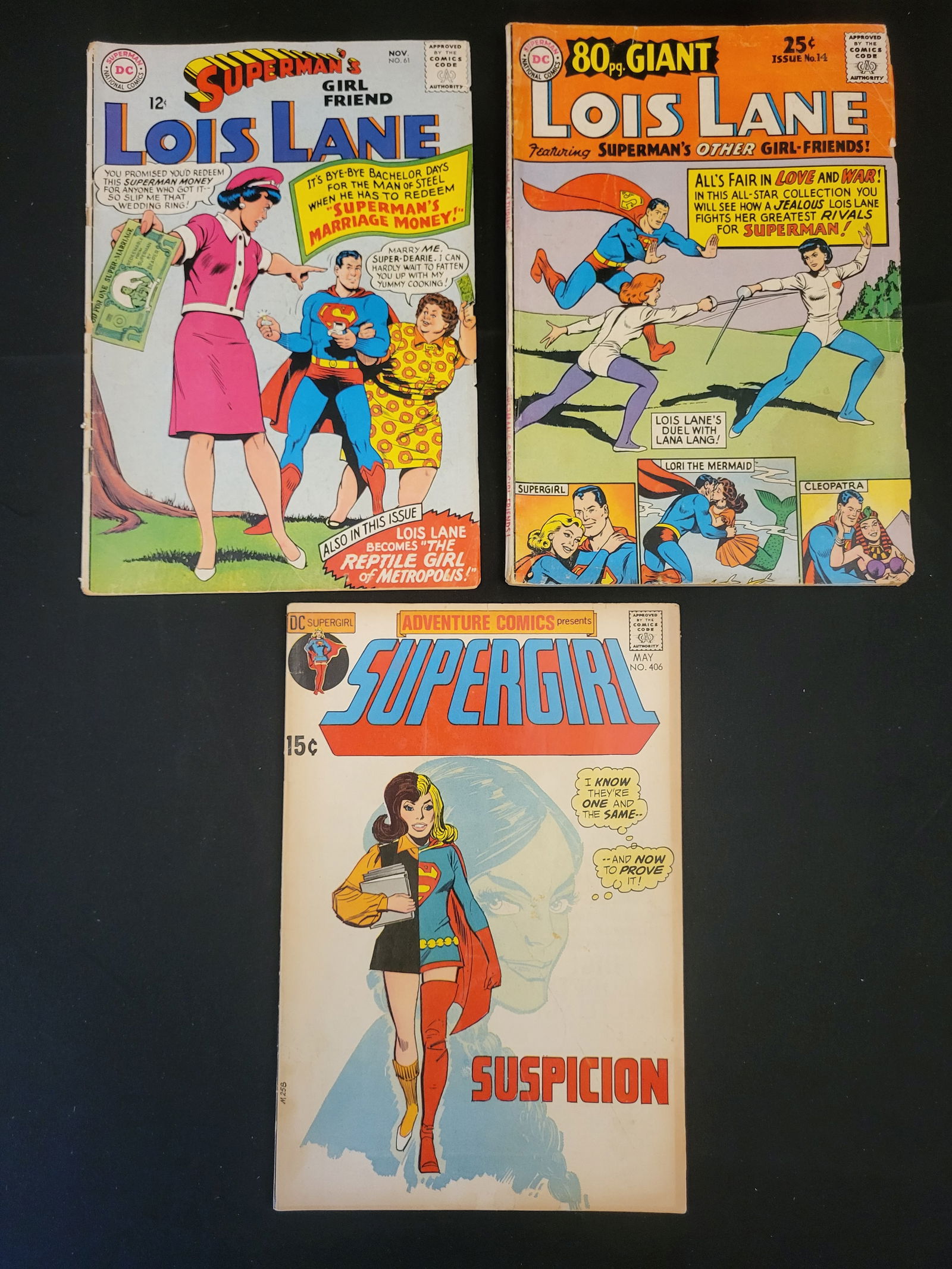 A Trio of Vintage DC Comics Featuring Lois Lane and Supergirl: BID PER WHAT YOU SEE IN THE PHOTO, NOT THE AI GENERATED TITLES AND DESCRIPTIONS! This collection consists of three vintage DC Comics titles from the Silver and Bronze Ages. The group includes Superman