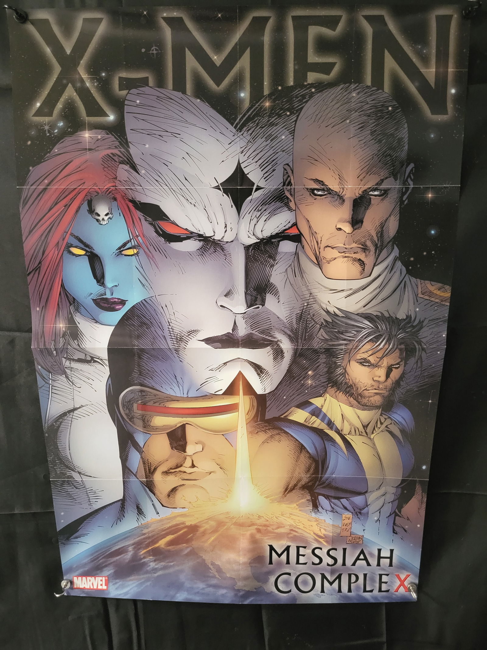 X-Men: Messiah Complex Chapter One Silvestri Variant Promotional Poster: BID PER WHAT YOU SEE IN THE PHOTO, NOT THE AI GENERATED TITLES AND DESCRIPTIONS! This Marvel Comics promotional poster, produced circa 2007, features artwork for the X-Men: Messiah Complex crossover s