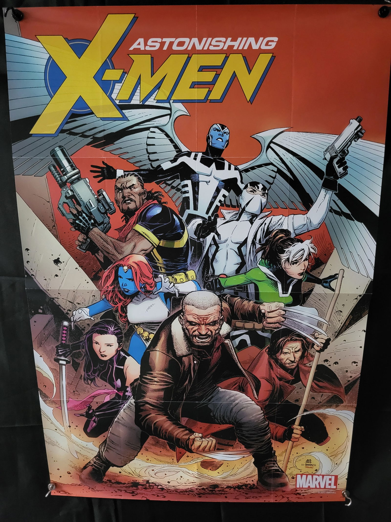 Marvel Astonishing X-Men Promotional Poster 2017: BID PER WHAT YOU SEE IN THE PHOTO, NOT THE AI GENERATED TITLES AND DESCRIPTIONS! A promotional paper poster for the Marvel comic book series Astonishing X-Men. The illustration features characters Old