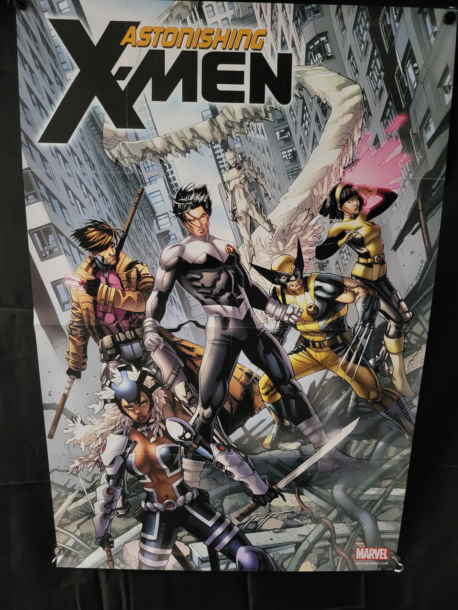Marvel Astonishing X-Men Issue 50 Promotional Poster by Dustin Weaver: BID PER WHAT YOU SEE IN THE PHOTO, NOT THE AI GENERATED TITLES AND DESCRIPTIONS! Marvel promotional poster featuring the cover art for Astonishing X-Men issue 50, published in 2012. The artwork is by