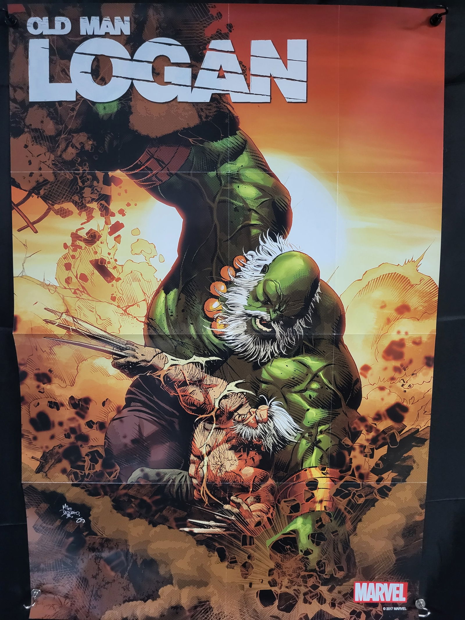 Old Man Logan 2017 Marvel Comic Shop Promo Poster: BID PER WHAT YOU SEE IN THE PHOTO, NOT THE AI GENERATED TITLES AND DESCRIPTIONS! This Old Man Logan 2017 Marvel Comic Shop Promo Poster features dynamic comic book artwork by Mike Deodato Jr. and Fran