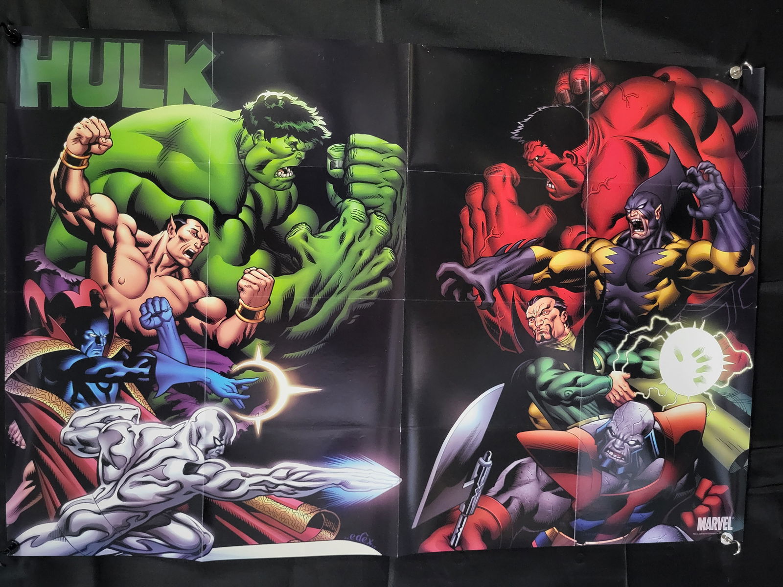 Marvel Comics 2008 Hulk Defenders vs. Offenders Promotional Poster: BID PER WHAT YOU SEE IN THE PHOTO, NOT THE AI GENERATED TITLES AND DESCRIPTIONS! A Marvel Comics promotional poster from 2008 featuring the Defenders vs. the Offenders. The artwork, by Ed McGuinness,
