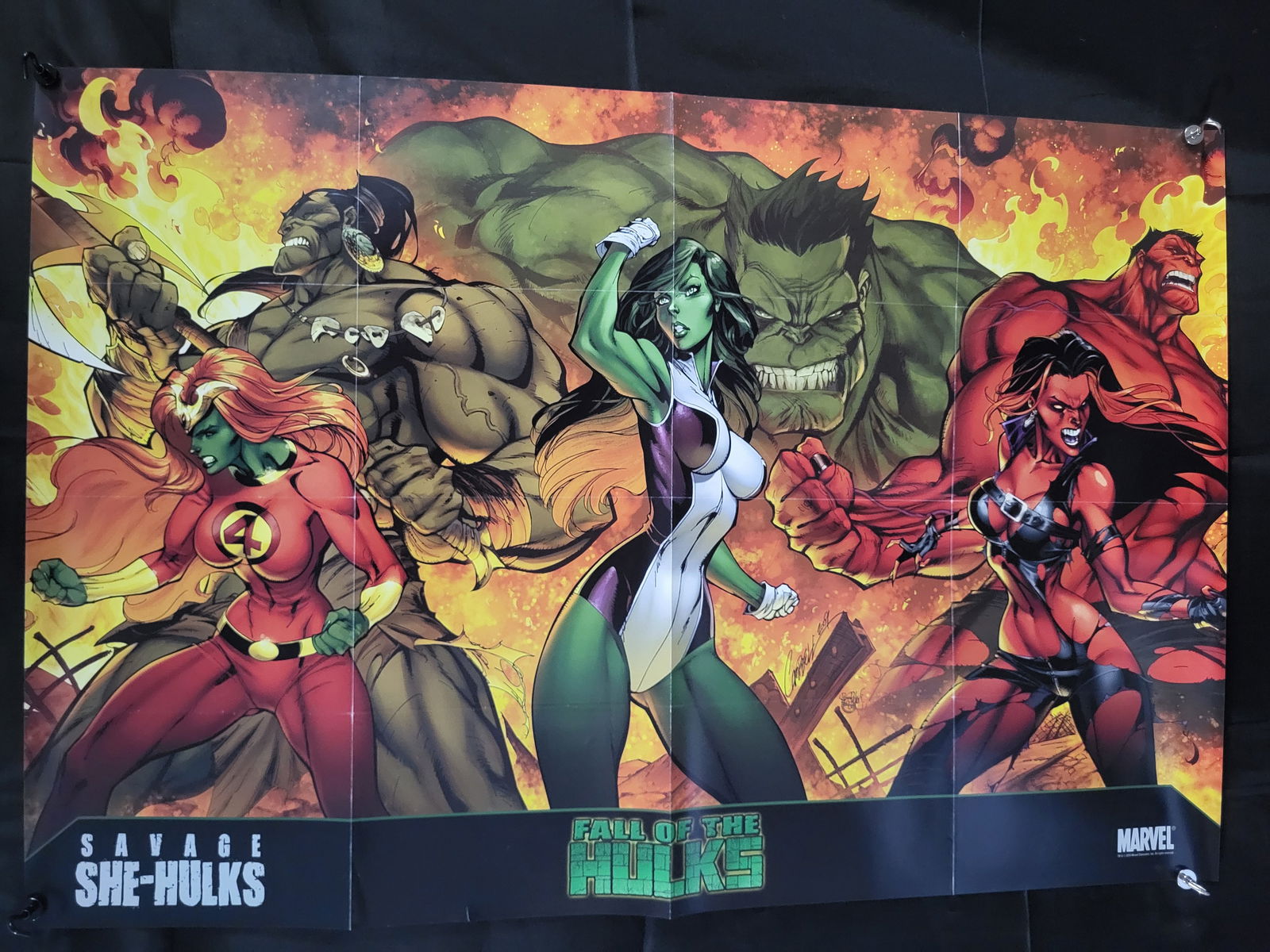 2010 Marvel Fall of the Hulks Savage She-Hulks Promotional Poster: BID PER WHAT YOU SEE IN THE PHOTO, NOT THE AI GENERATED TITLES AND DESCRIPTIONS! This promotional Marvel Comics poster was issued in 2010 to advertise the Fall of the Hulks and Savage She-Hulks comic