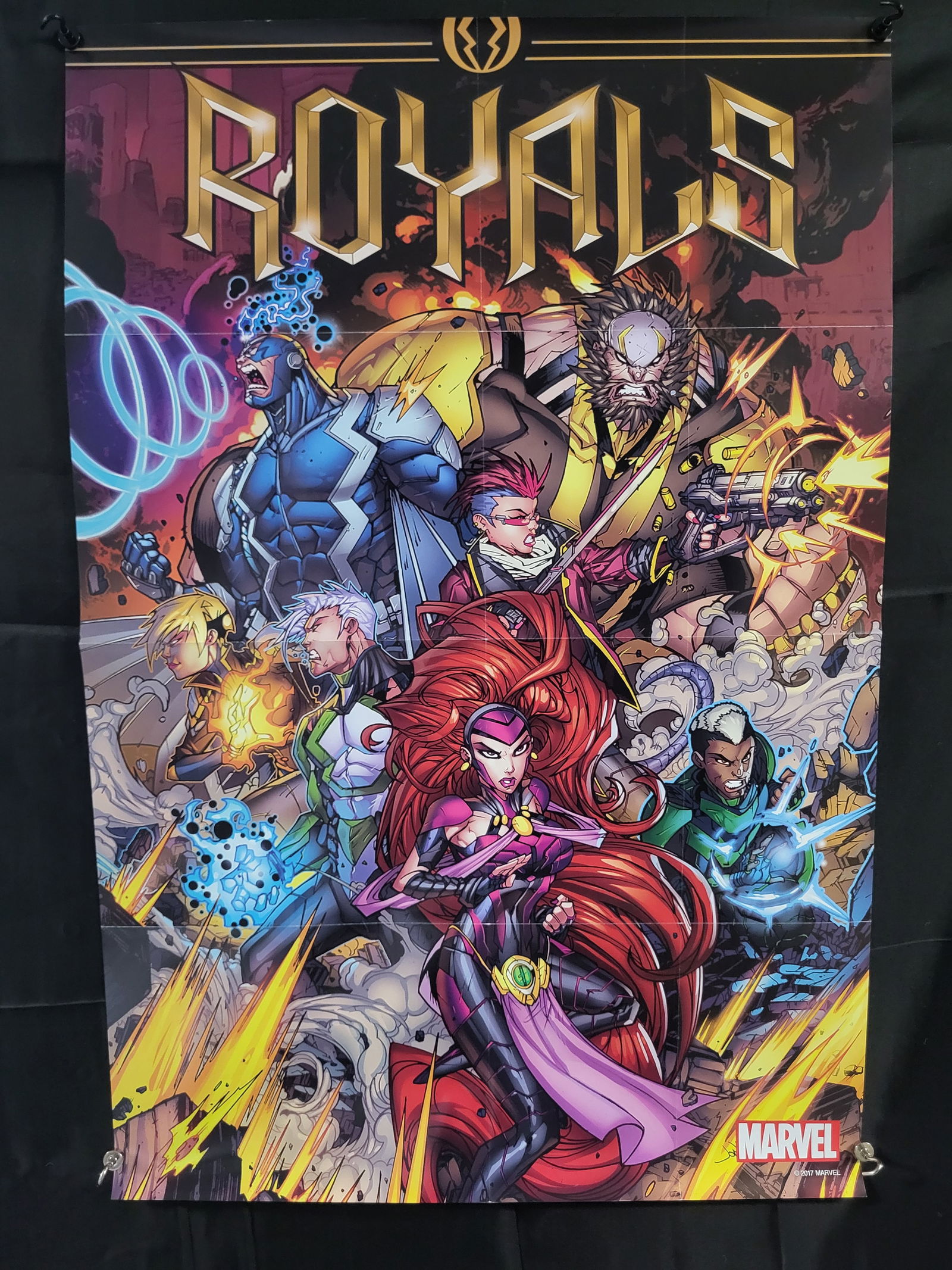 Marvel Comics Royals Promotional Poster, 2017: BID PER WHAT YOU SEE IN THE PHOTO, NOT THE AI GENERATED TITLES AND DESCRIPTIONS! A Marvel Comics promotional poster for the 2017 comic book series Royals. The artwork features characters from the Inhu