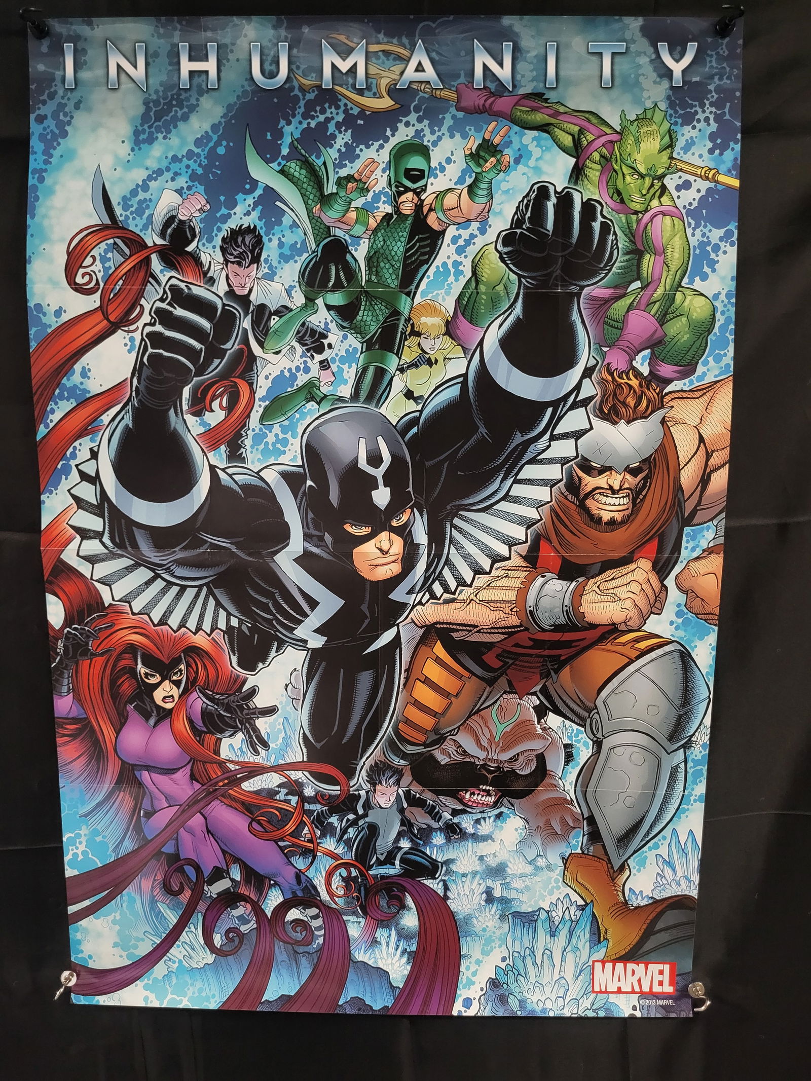 Marvel Inhumans Inhumanity 2013 Promotional Poster: BID PER WHAT YOU SEE IN THE PHOTO, NOT THE AI GENERATED TITLES AND DESCRIPTIONS! A Marvel Comics promotional paper poster for the 2013 comic book event Inhumanity. The poster features an ensemble of I