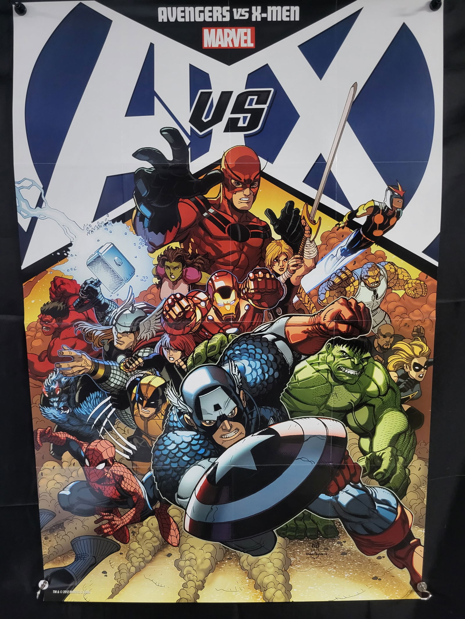 Marvel Avengers vs X-Men Promotional Poster Art by Nick Bradshaw 2012: BID PER WHAT YOU SEE IN THE PHOTO, NOT THE AI GENERATED TITLES AND DESCRIPTIONS! A 2012 Marvel Avengers vs X-Men promotional poster featuring artwork by Nick Bradshaw. The illustration depicts various