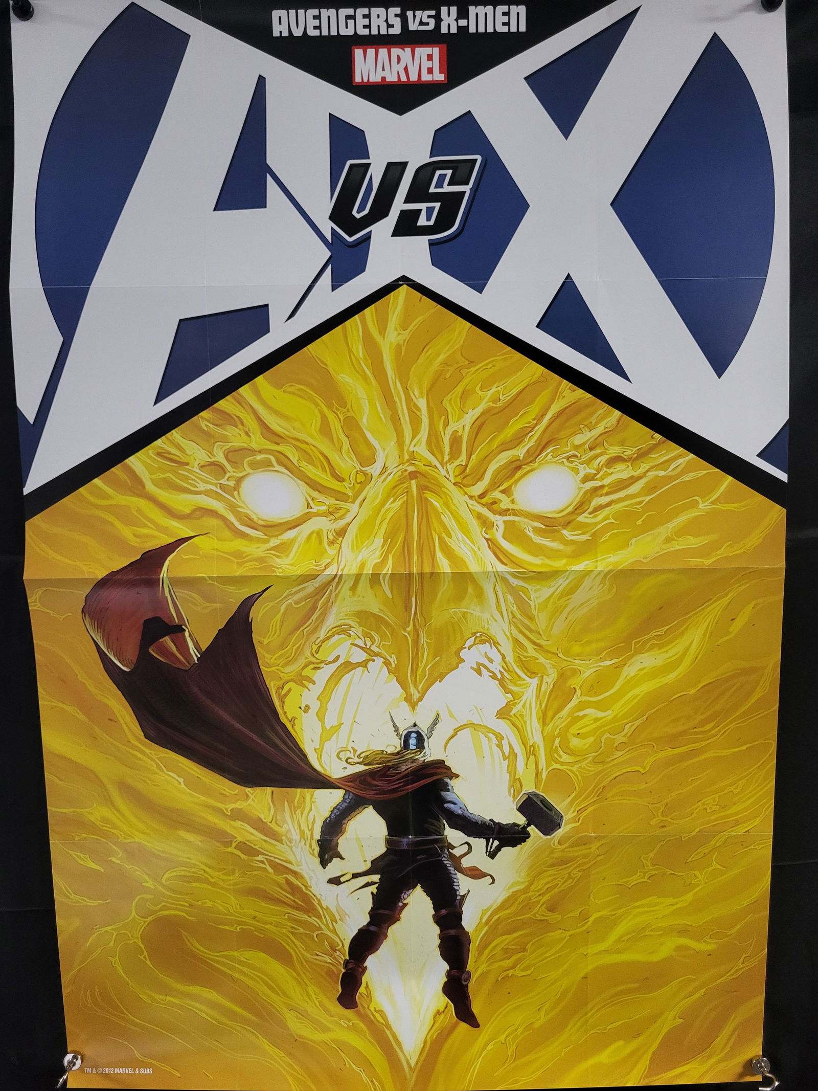 2012 Marvel Comics Avengers vs. X-Men Jerome Opena Thor Promotional Poster: BID PER WHAT YOU SEE IN THE PHOTO, NOT THE AI GENERATED TITLES AND DESCRIPTIONS! Marvel Comics promotional poster for the 2012 crossover event Avengers vs. X-Men. The illustration by Jerome Opena feat