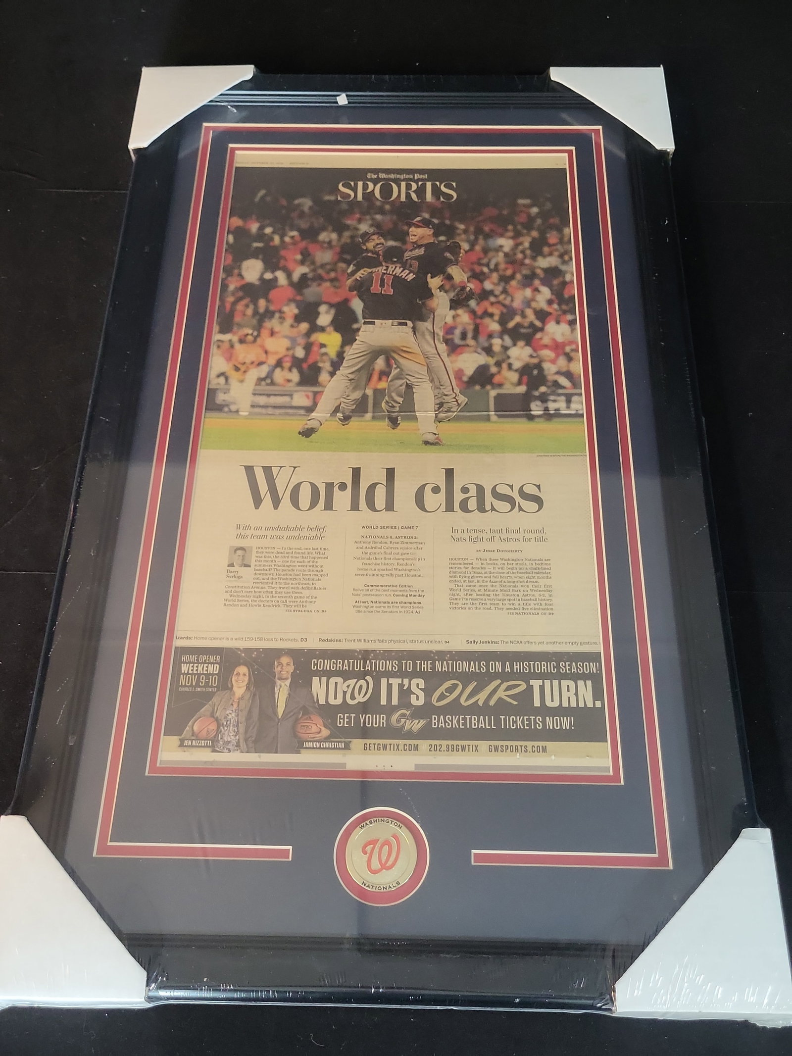 I00981 | Ryan Zimmerman, Washington Nationals 2019 World Series Champions Framed Newspaper and Medal: BID PER WHAT YOU SEE IN THE PHOTO, NOT THE AI GENERATED TITLES AND DESCRIPTIONS! Ryan Zimmerman, Washington Nationals 2019 World Series Champions Framed Newspaper and Medallion Display, Unsigned This 