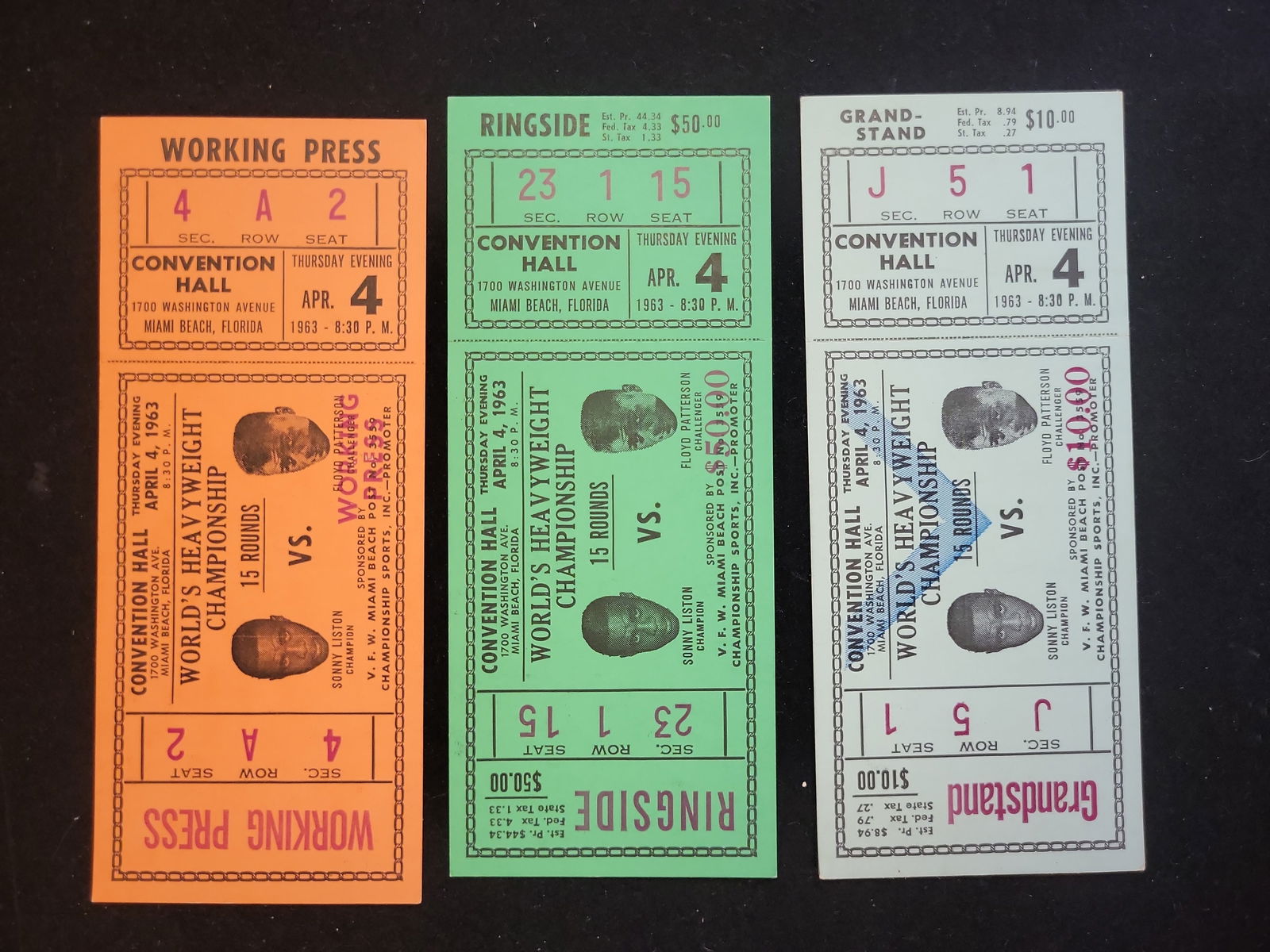 I01092 | Three 1963 Sonny Liston vs. Floyd Patterson II Heavyweight Championship Phantom Full: BID PER WHAT YOU SEE IN THE PHOTO, NOT THE AI GENERATED TITLES AND DESCRIPTIONS! Three 1963 Sonny Liston vs. Floyd Patterson II Heavyweight Championship Phantom Full TicketsThis exceptional collection
