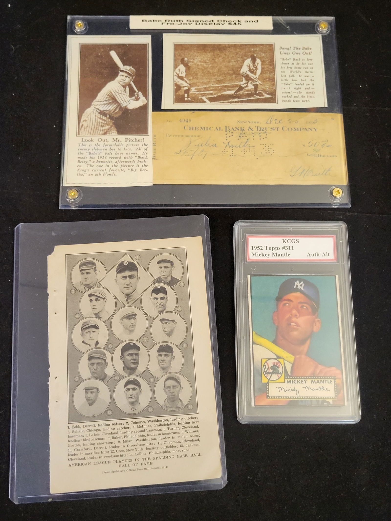 I00656 | A Trio of Vintage Baseball Memorabilia Including a Babe Ruth Signed Check and a 1952 Topps (1 of 20)