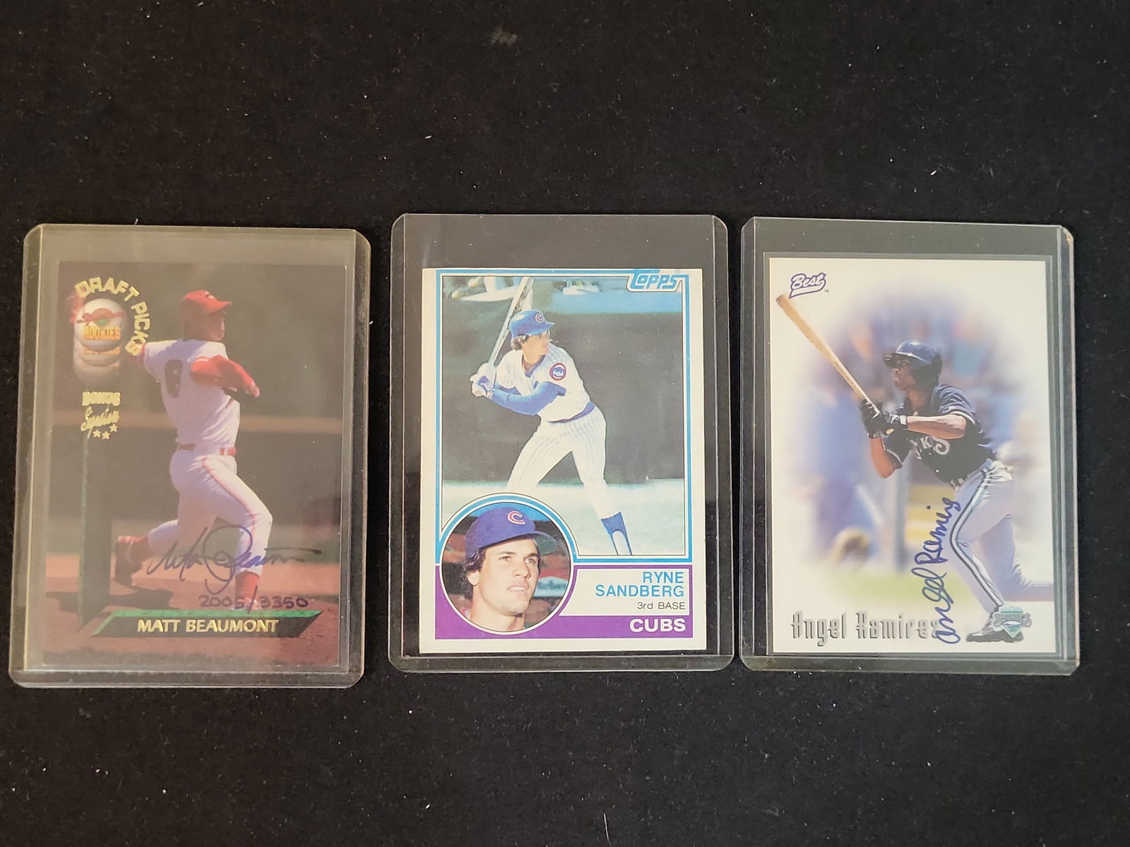 I01182 | Three Baseball Cards Including 1983 Topps Ryne Sandberg Rookie Card #83 and Two Certified (1 of 14)