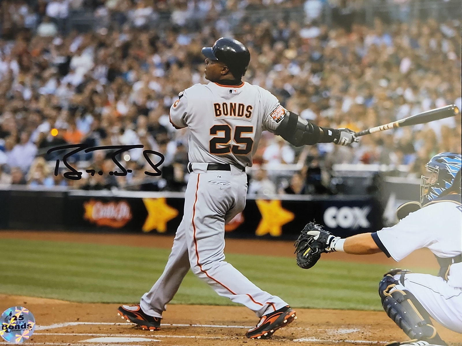 I01238 | Barry Bonds Signed San Francisco Giants Photograph, Barry Bonds Authenticated: BID PER WHAT YOU SEE IN THE PHOTO, NOT THE AI GENERATED TITLES AND DESCRIPTIONS! Barry Bonds Signed San Francisco Giants Photograph, Barry Bonds AuthenticatedThis professional action photograph featur