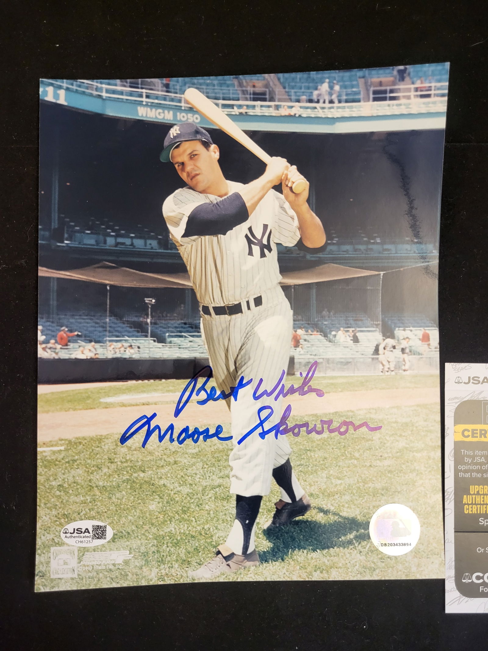 I00814 | Bill 'Moose' Skowron Autographed 8x10 Photograph, Dual JSA and MLB Authentication: BID PER WHAT YOU SEE IN THE PHOTO, NOT THE AI GENERATED TITLES AND DESCRIPTIONS! Bill "Moose" Skowron Autographed 8x10 Photograph, Dual JSA and MLB AuthenticationThis lot features a professionally aut