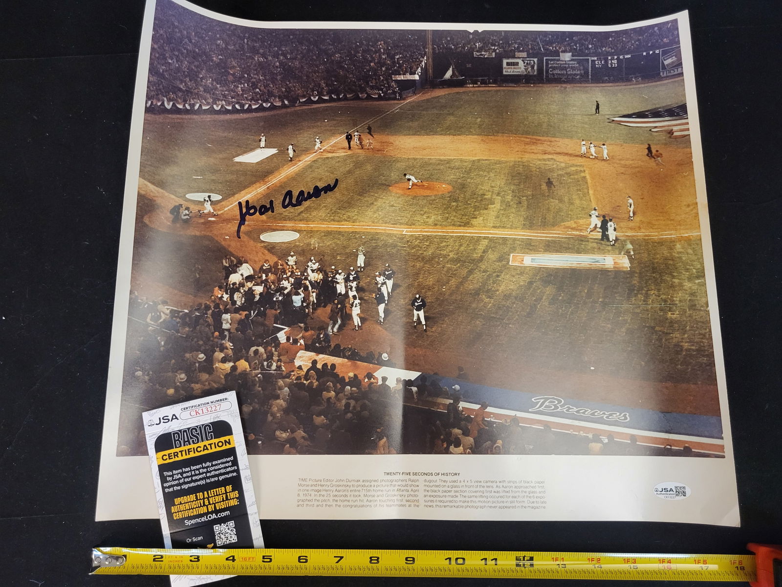 I00812 | Hank Aaron Signed Twenty-Five Seconds of History 715th Home Run 16x20 JSA Authenticated: BID PER WHAT YOU SEE IN THE PHOTO, NOT THE AI GENERATED TITLES AND DESCRIPTIONS! Hank Aaron Signed Twenty-Five Seconds of History 715th Home Run 16x20 JSA Authenticated This lot features a significant